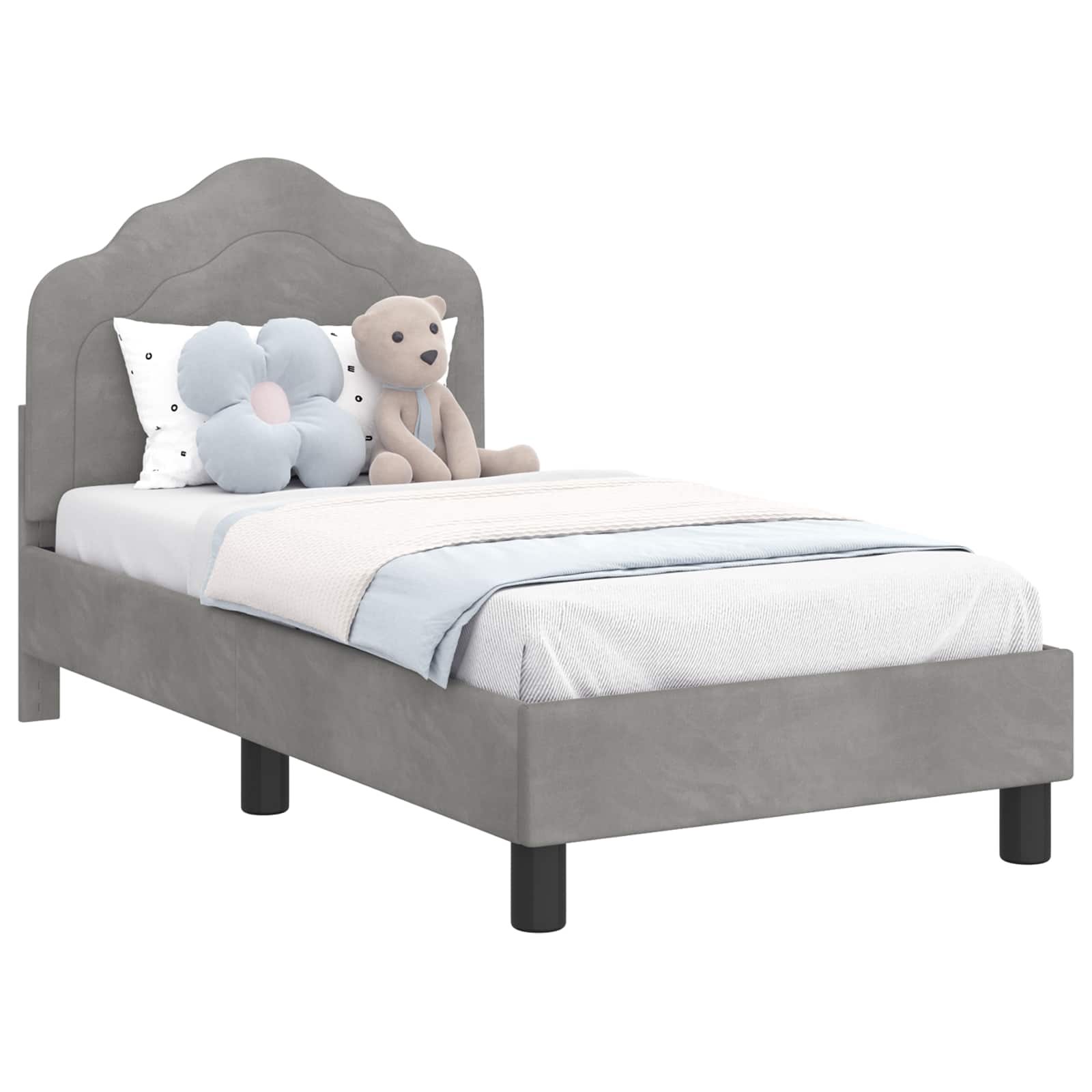 vidaXL Peuterbedframe met hoofdbord Lichtgrijs 70 x 140 cm Fluweel