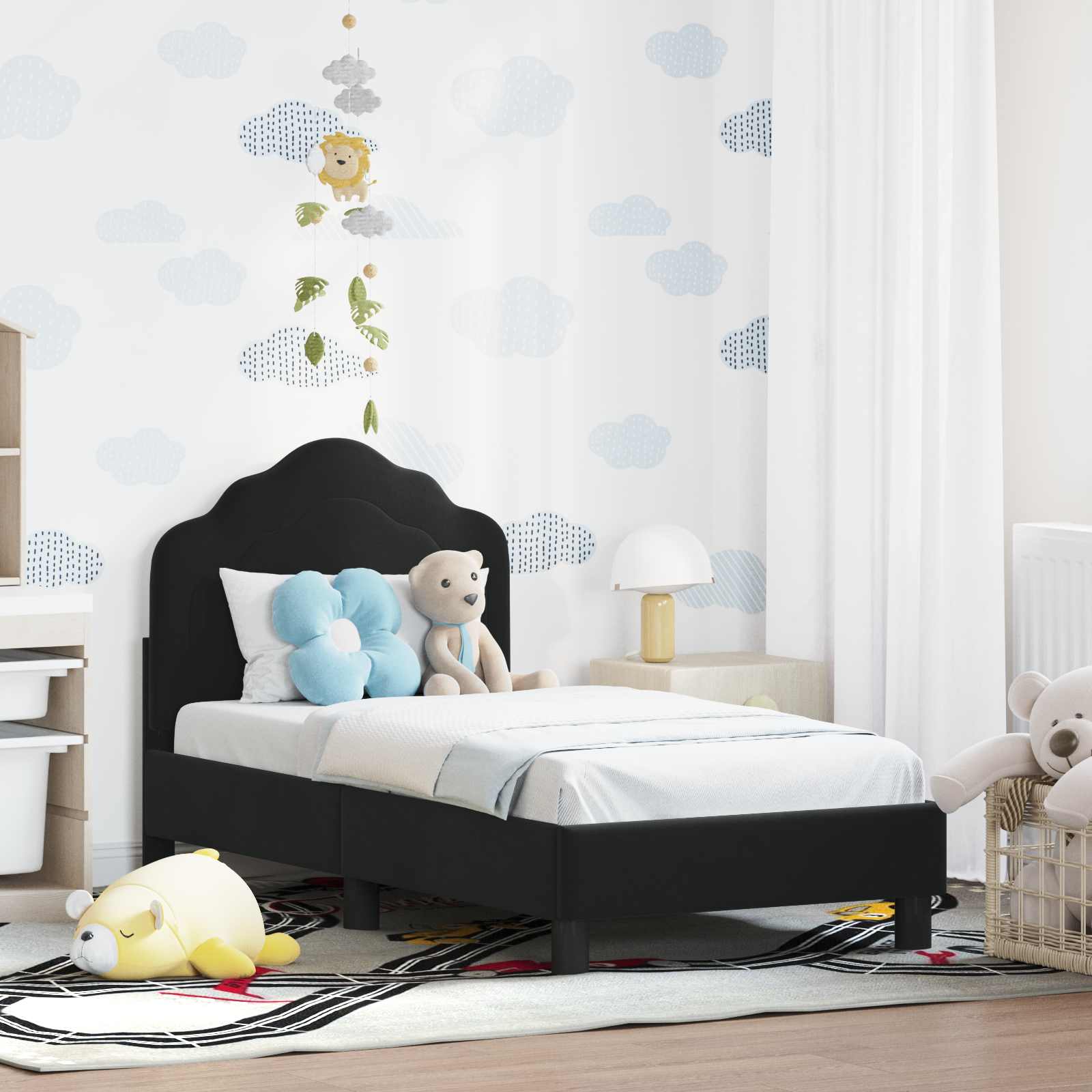 vidaXL Peuterbedframe met hoofdbord Lichtgrijs 70 x 140 cm Fluweel
