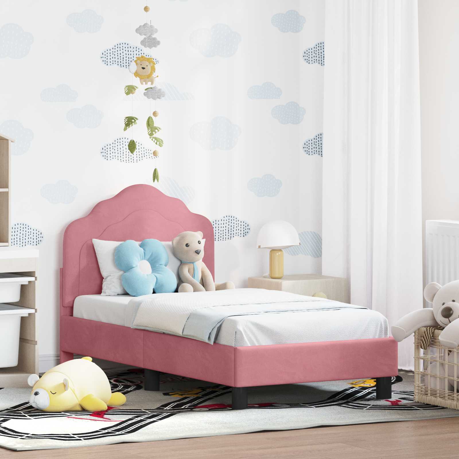 vidaXL Peuterbedframe met hoofdbord Lichtgrijs 70 x 140 cm Fluweel