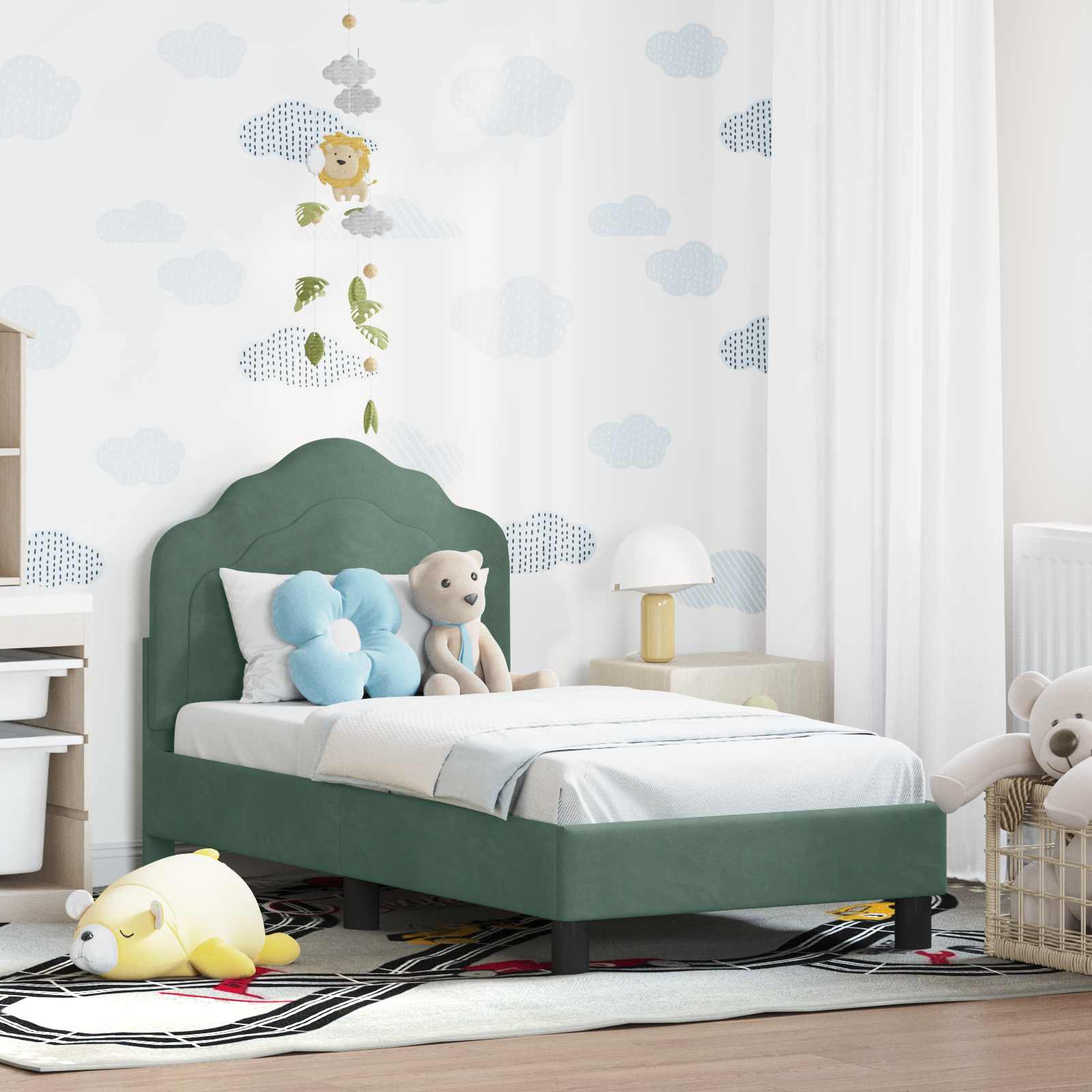vidaXL Peuterbedframe met hoofdbord Lichtgrijs 70 x 140 cm Fluweel