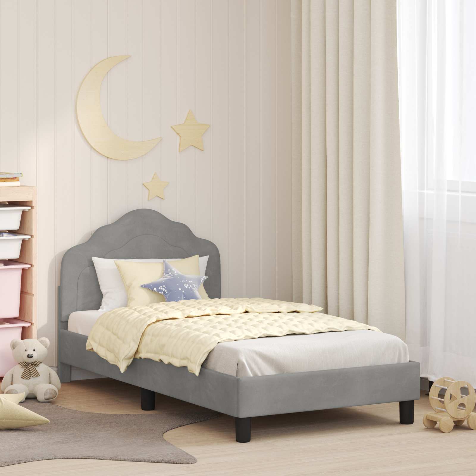 vidaXL Peuterbedframe met hoofdbord Lichtgrijs 70 x 140 cm Fluweel