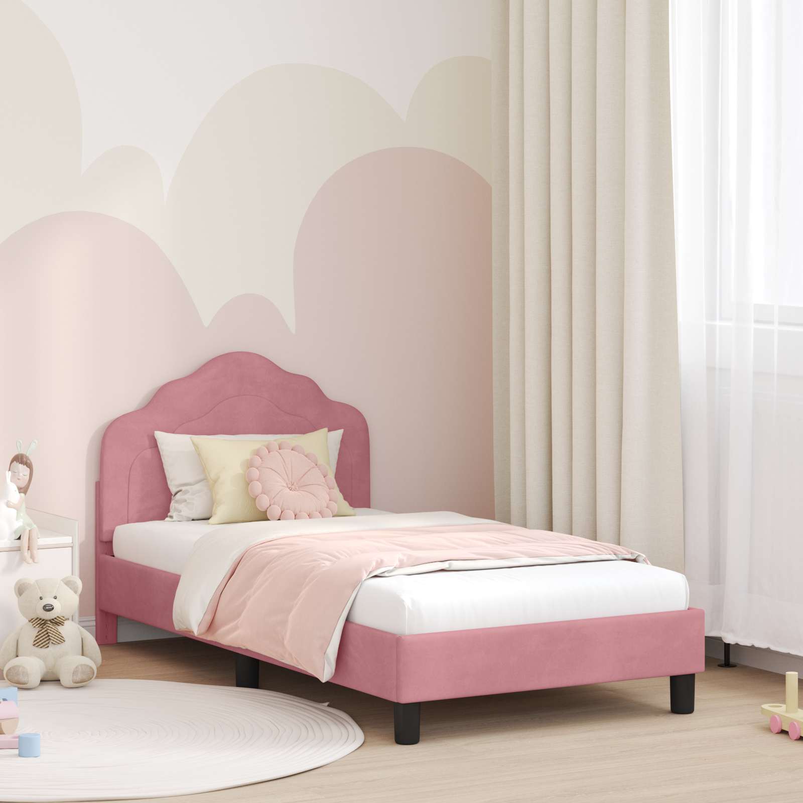 vidaXL Peuterbedframe met hoofdbord Lichtgrijs 70 x 140 cm Fluweel
