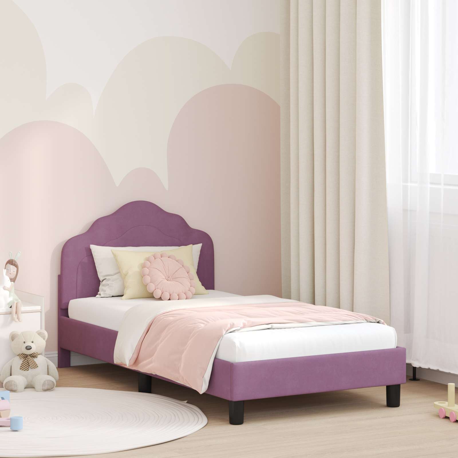 vidaXL Peuterbedframe met hoofdbord Lichtgrijs 70 x 140 cm Fluweel
