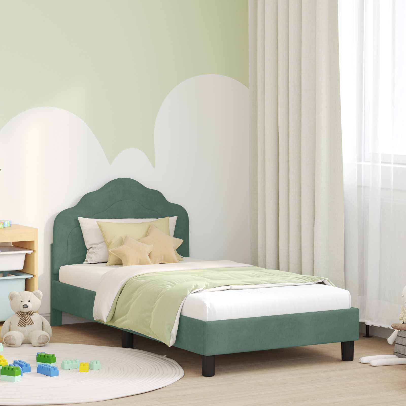 vidaXL Peuterbedframe met hoofdbord Lichtgrijs 70 x 140 cm Fluweel