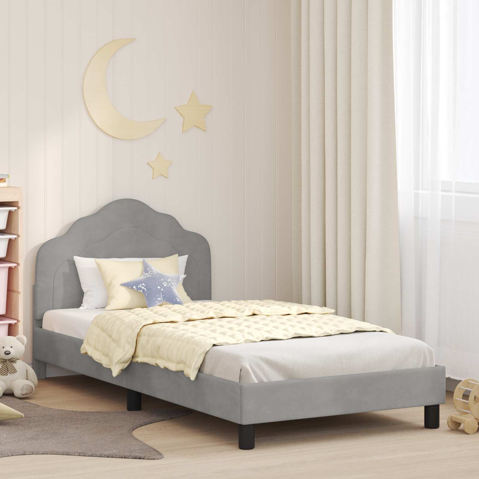 vidaXL Peuterbedframe met hoofdbord Lichtgrijs 70 x 140 cm Fluweel