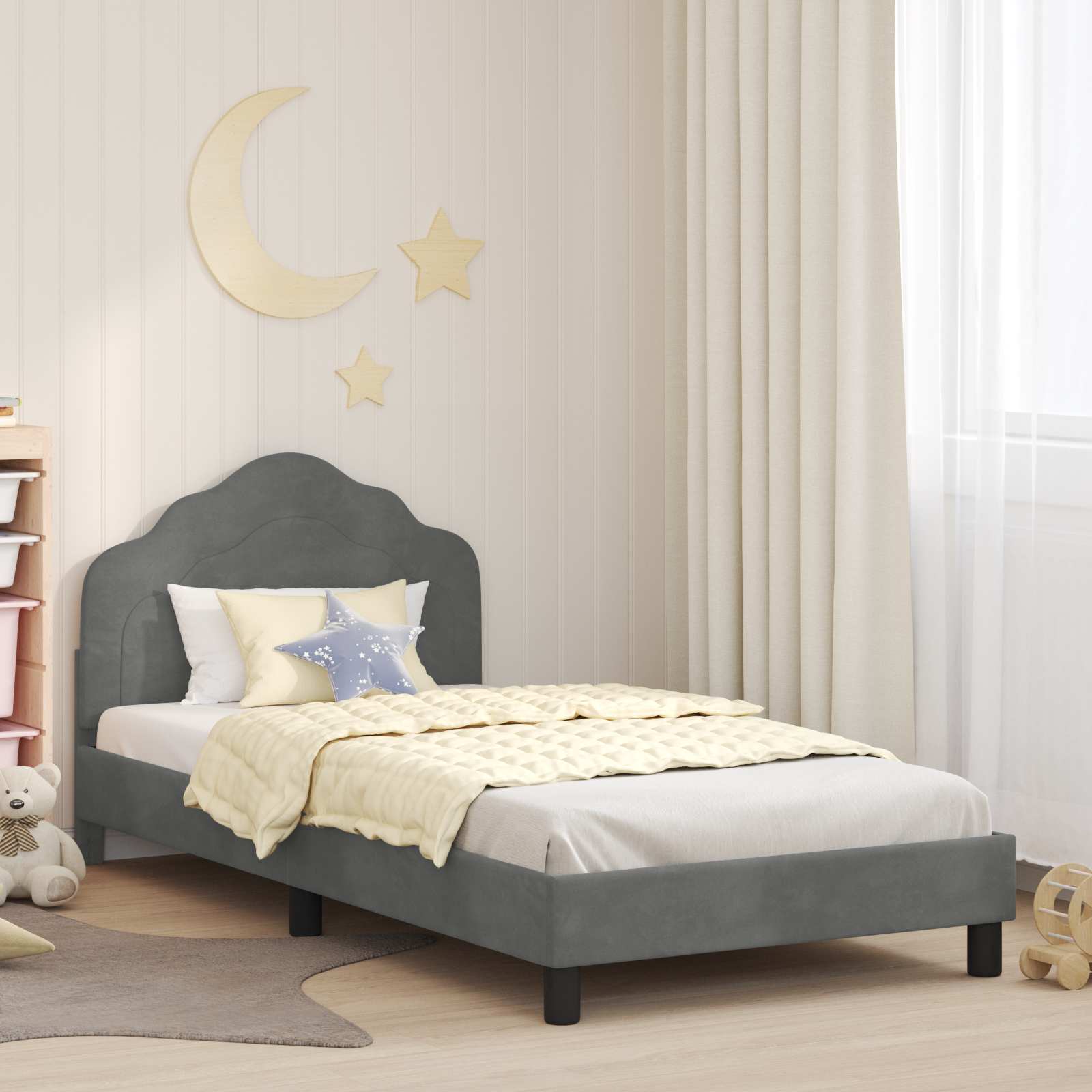 vidaXL Peuterbedframe met hoofdbord Lichtgrijs 70 x 140 cm Fluweel