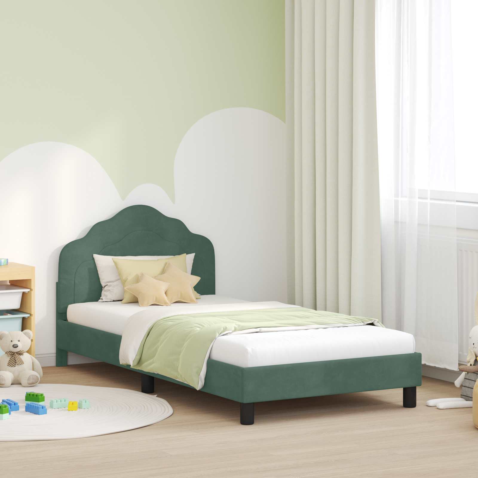 vidaXL Peuterbedframe met hoofdbord Lichtgrijs 70 x 140 cm Fluweel