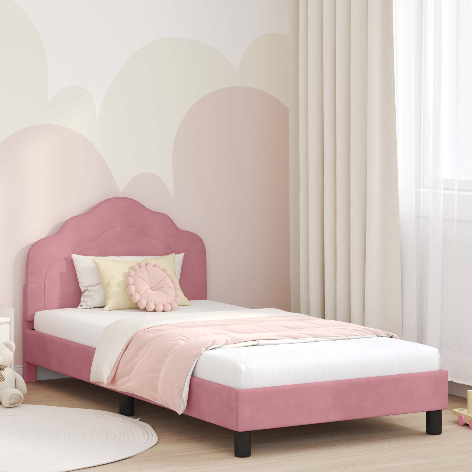 vidaXL Peuterbedframe met hoofdbord Lichtgrijs 70 x 140 cm Fluweel