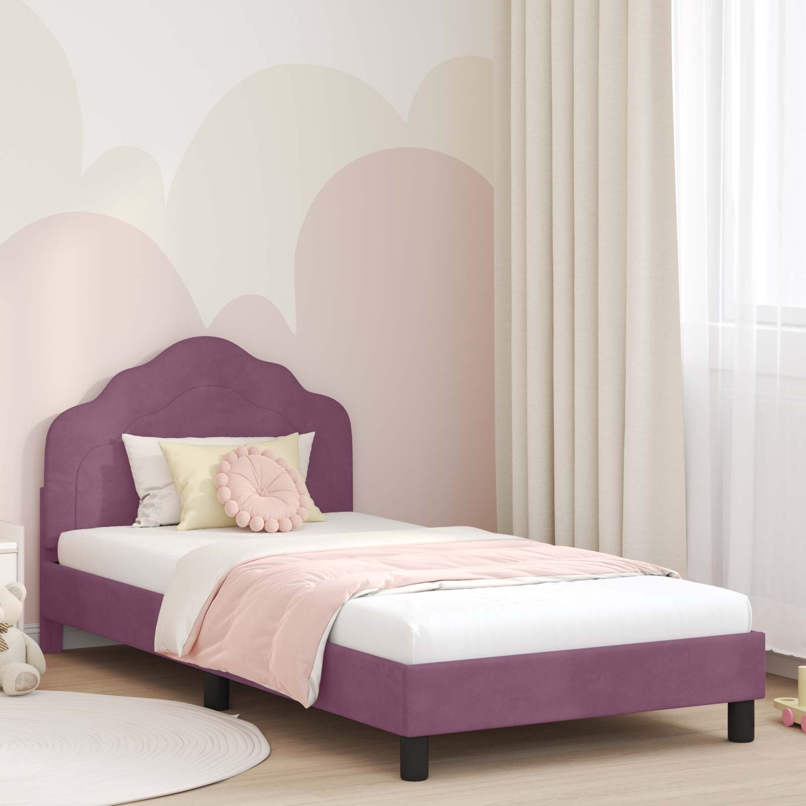 vidaXL Peuterbedframe met hoofdbord Lichtgrijs 70 x 140 cm Fluweel