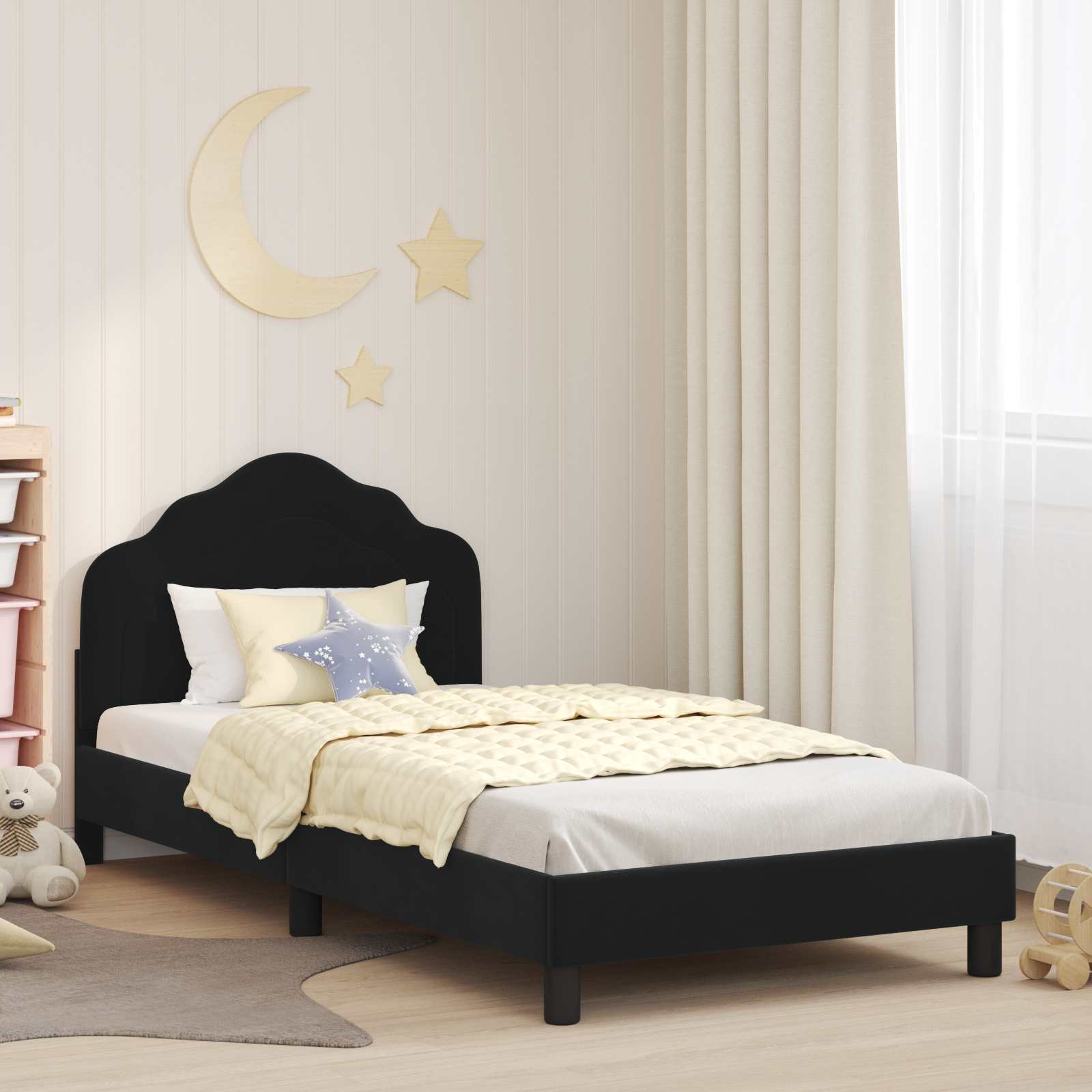 vidaXL Peuterbedframe met hoofdbord Lichtgrijs 70 x 140 cm Fluweel