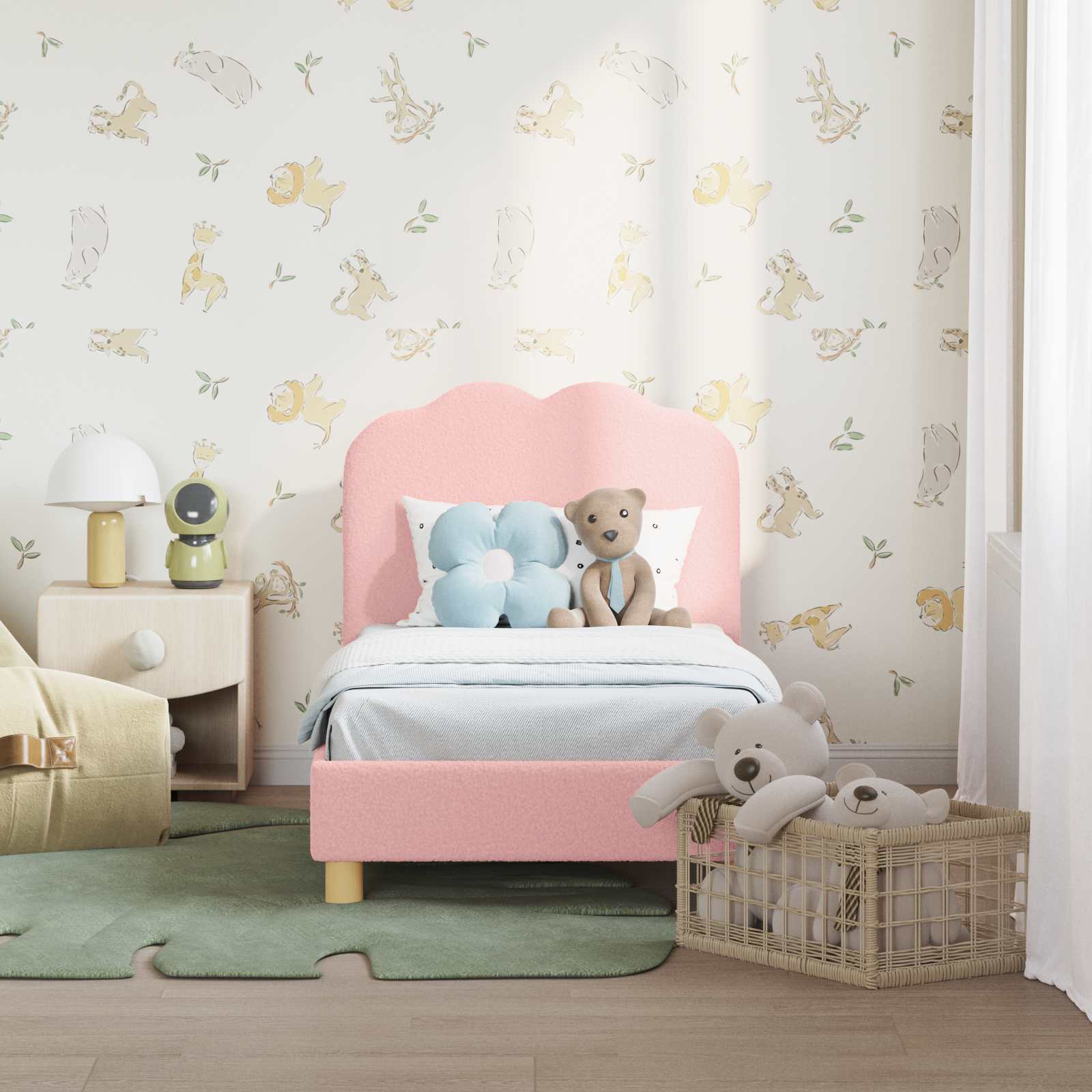 vidaXL Peuterbedframe met hoofdbord Crème 70 x 140 cm Schapenstof