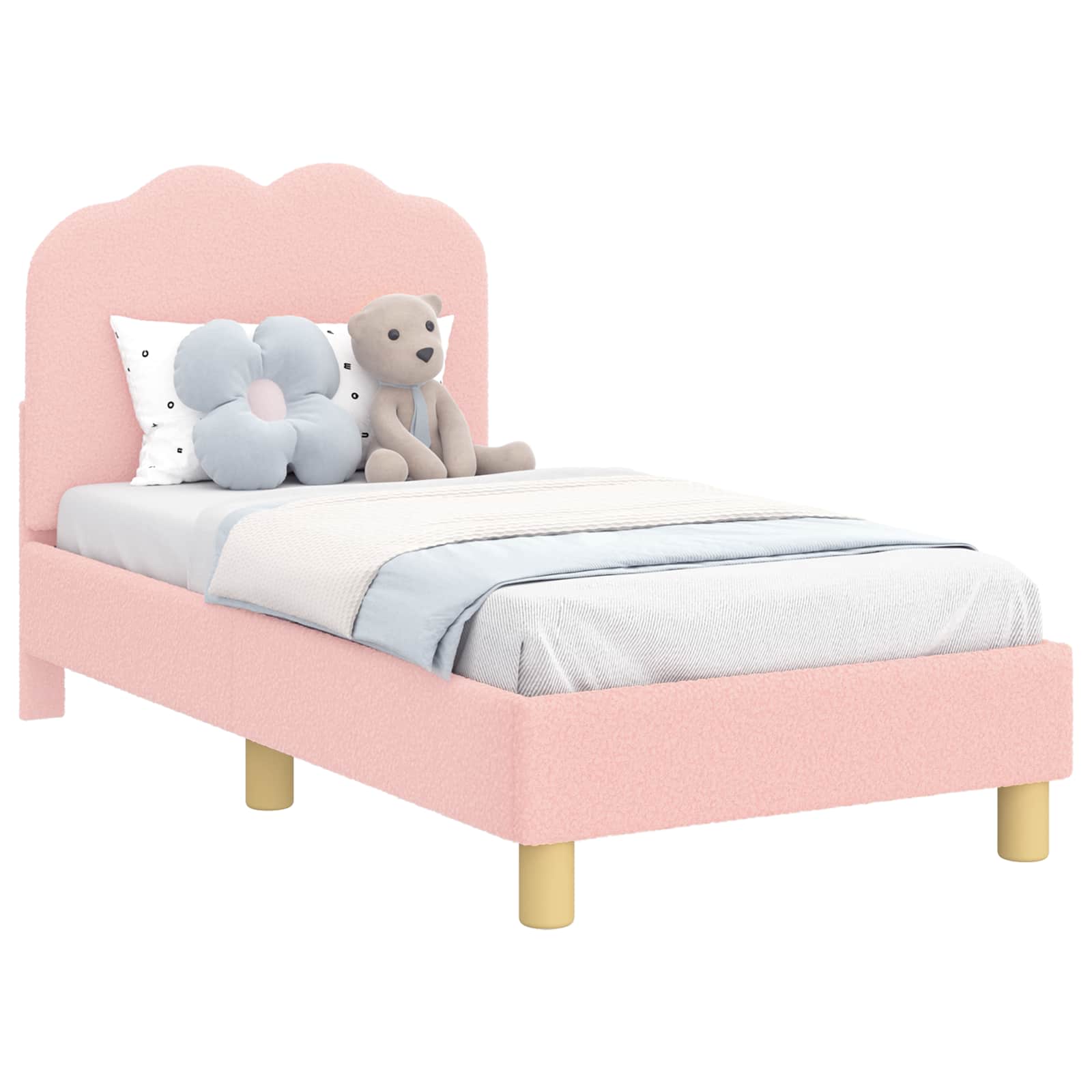 vidaXL Peuterbedframe met hoofdbord Crème 70 x 140 cm Schapenstof
