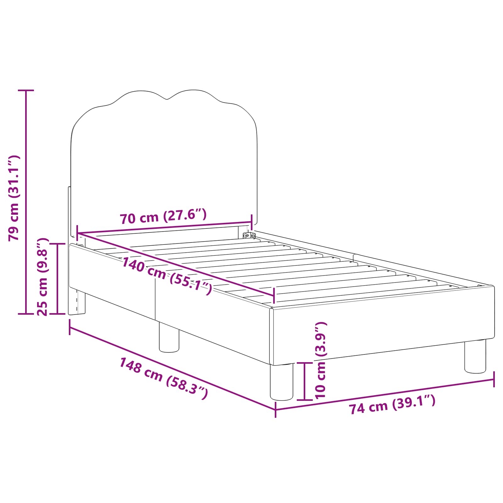 vidaXL Peuterbedframe met hoofdbord Crème 70 x 140 cm Schapenstof
