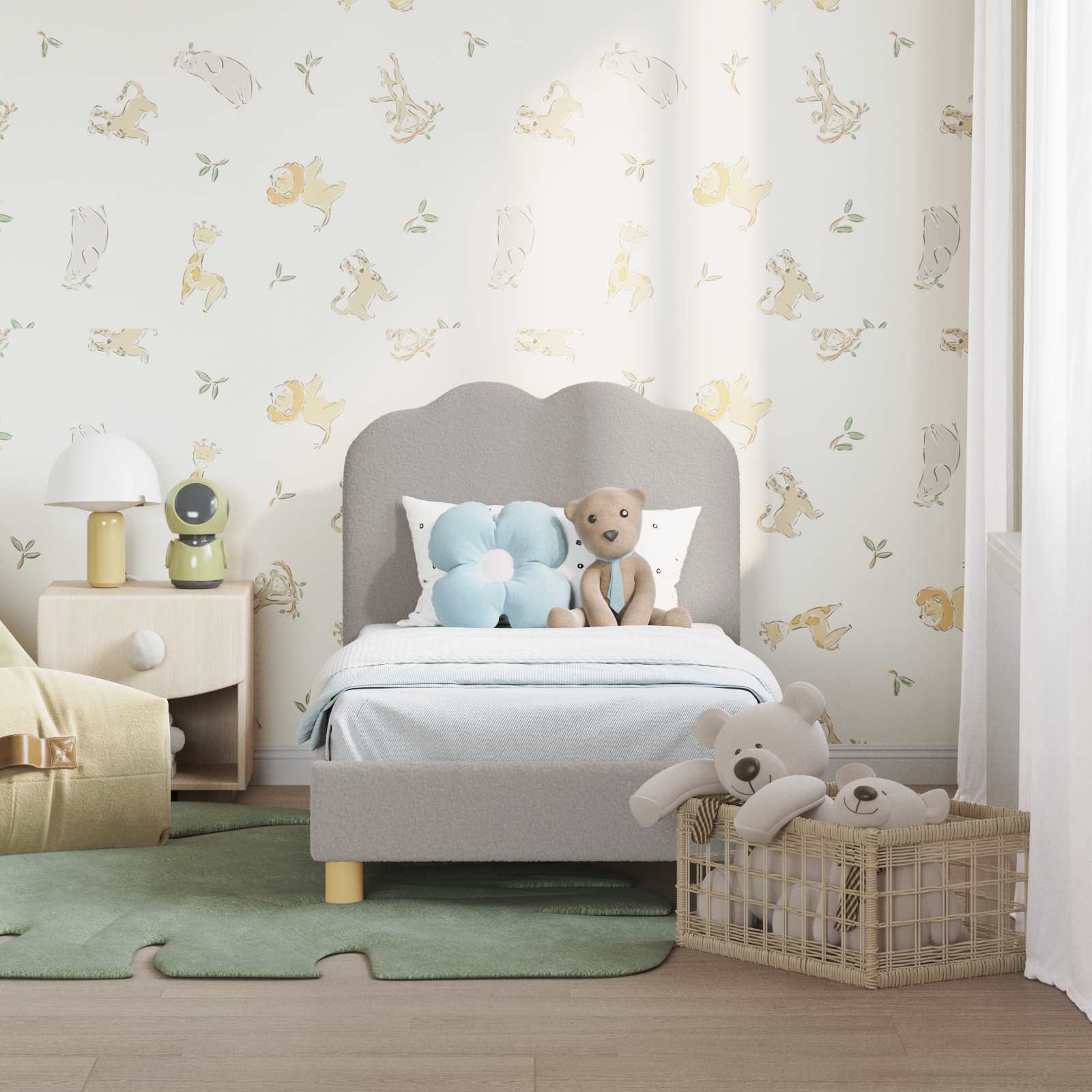 vidaXL Peuterbedframe met hoofdbord Crème 70 x 140 cm Schapenstof