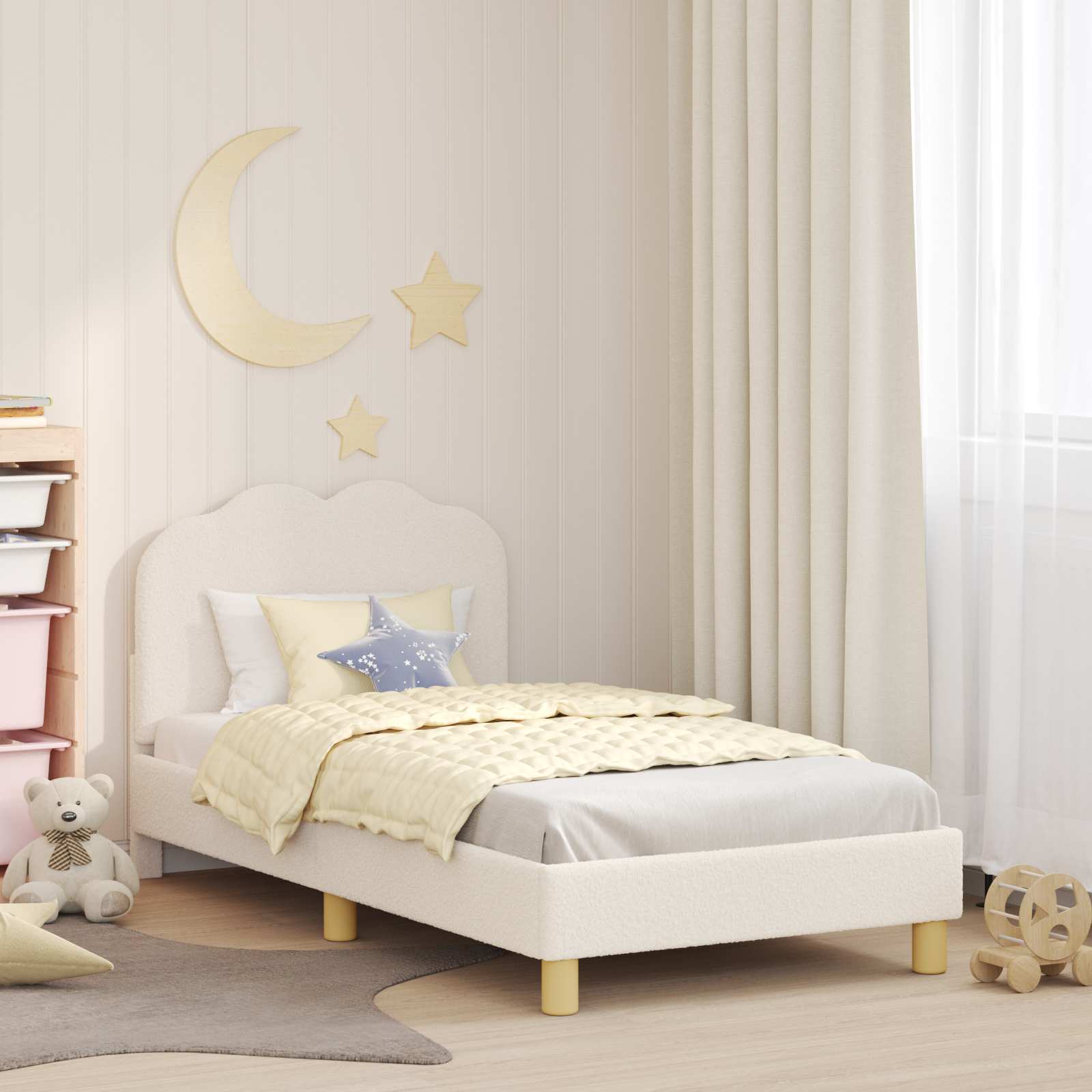 vidaXL Peuterbedframe met hoofdbord Crème 70 x 140 cm Schapenstof