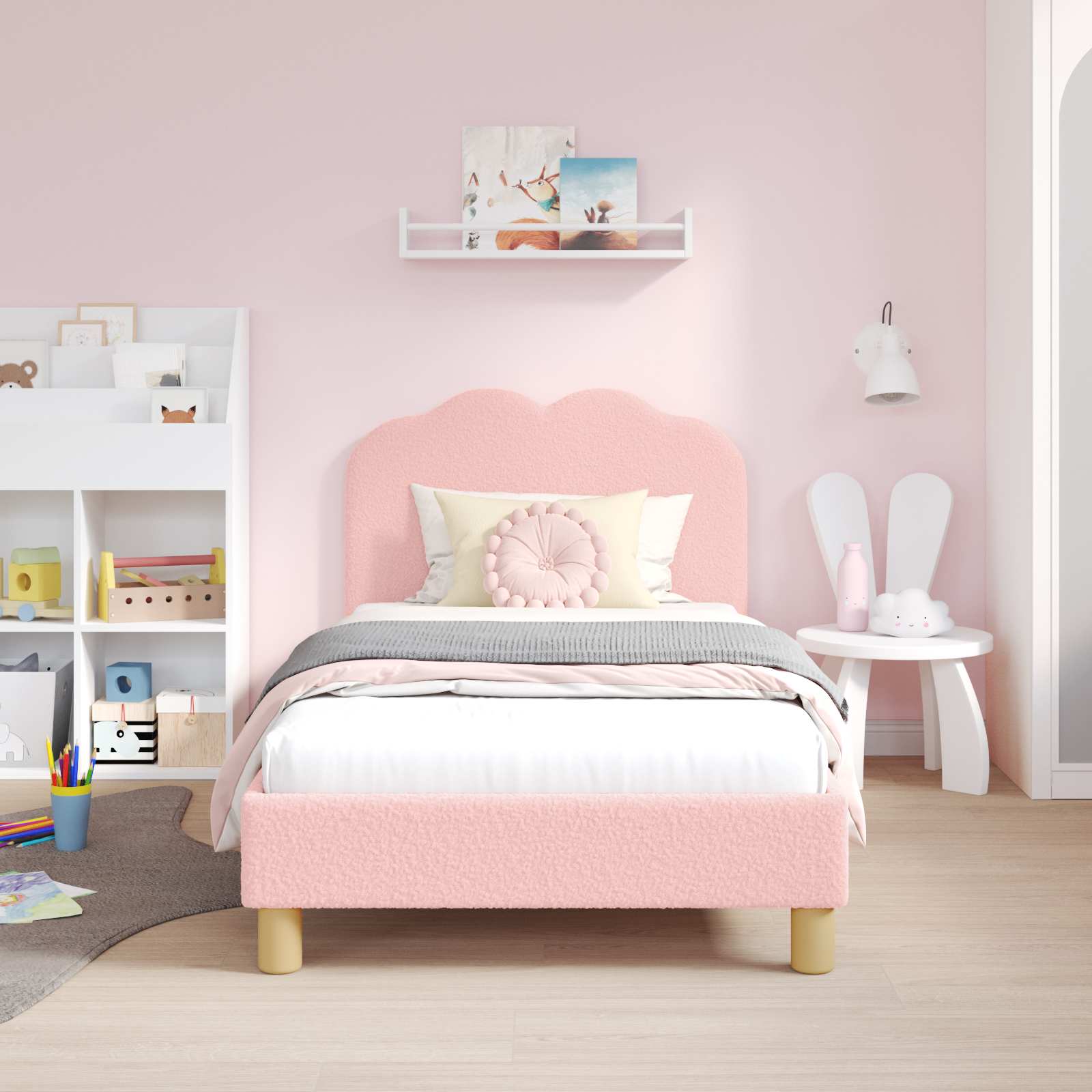 vidaXL Peuterbedframe met hoofdbord Crème 70 x 140 cm Schapenstof