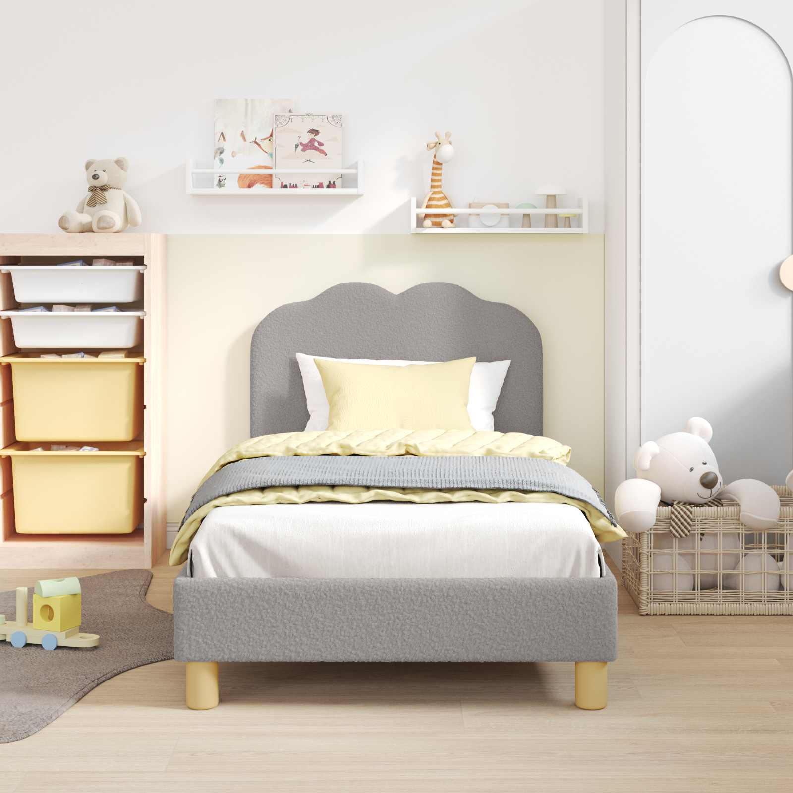 vidaXL Peuterbedframe met hoofdbord Crème 70 x 140 cm Schapenstof