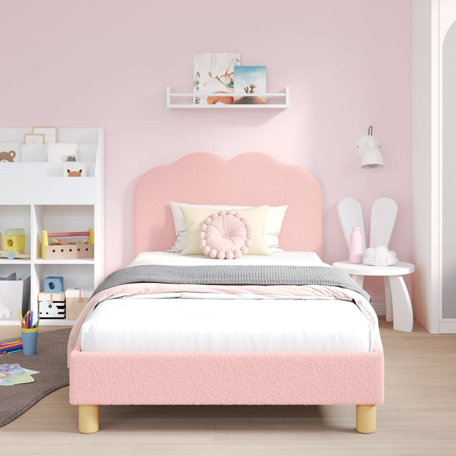 vidaXL Peuterbedframe met hoofdbord Crème 70 x 140 cm Schapenstof