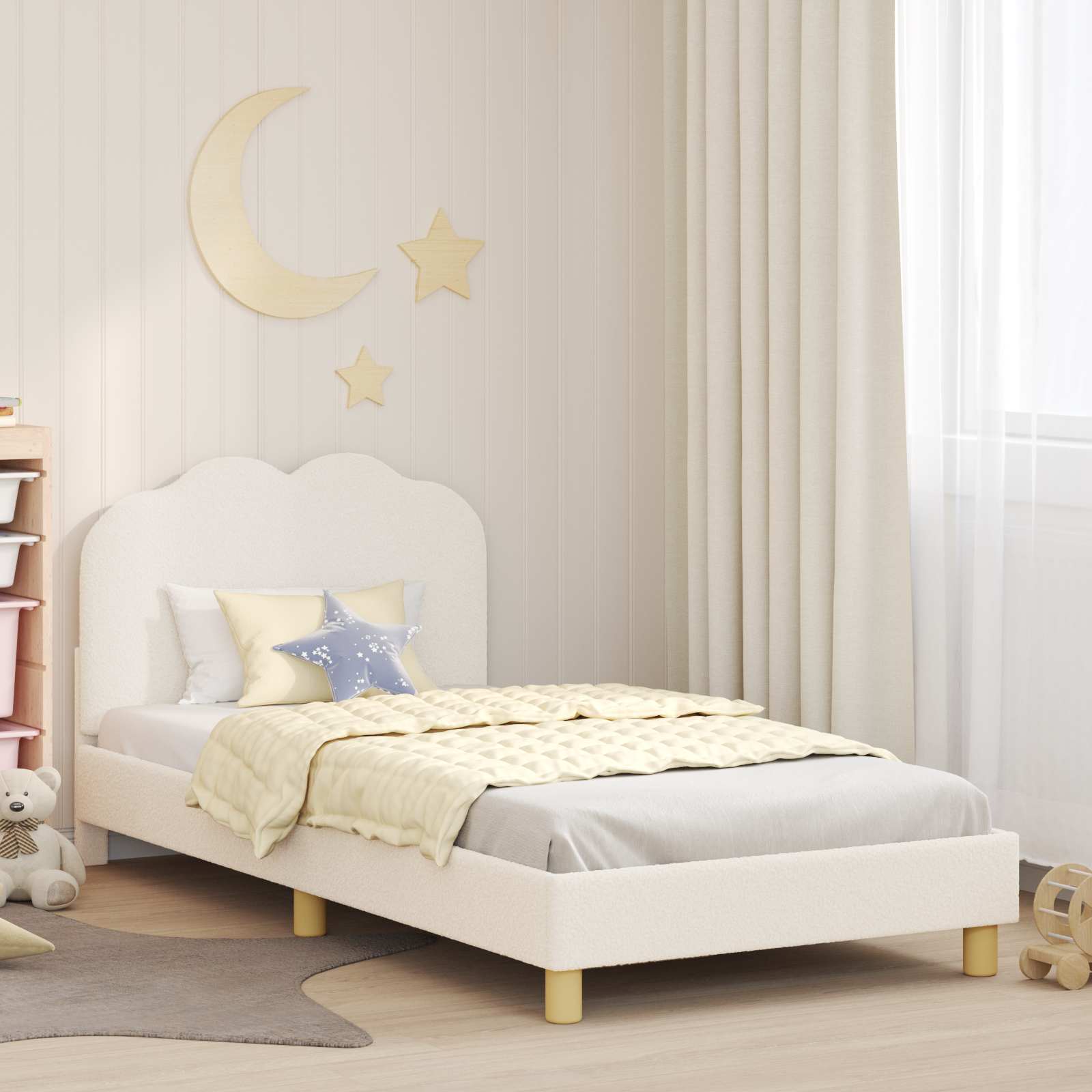 vidaXL Peuterbedframe met hoofdbord Crème 70 x 140 cm Schapenstof