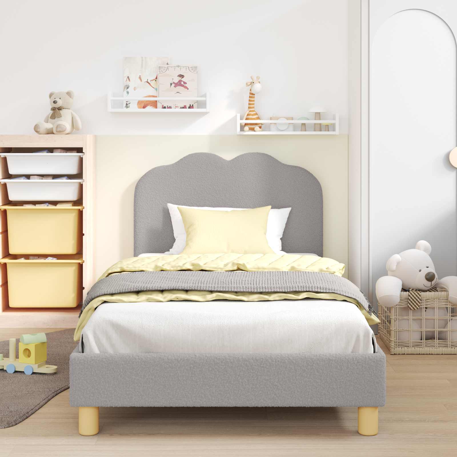 vidaXL Peuterbedframe met hoofdbord Crème 70 x 140 cm Schapenstof