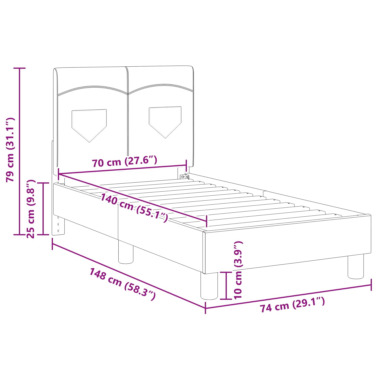 vidaXL Peuterbedframe met hoofdbord Lichtgrijs 70 x 140 cm Stof