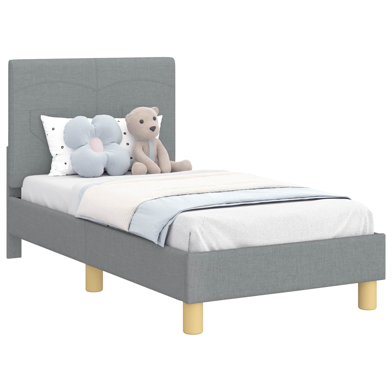 vidaXL Peuterbedframe met hoofdbord Lichtgrijs 70 x 140 cm Stof
