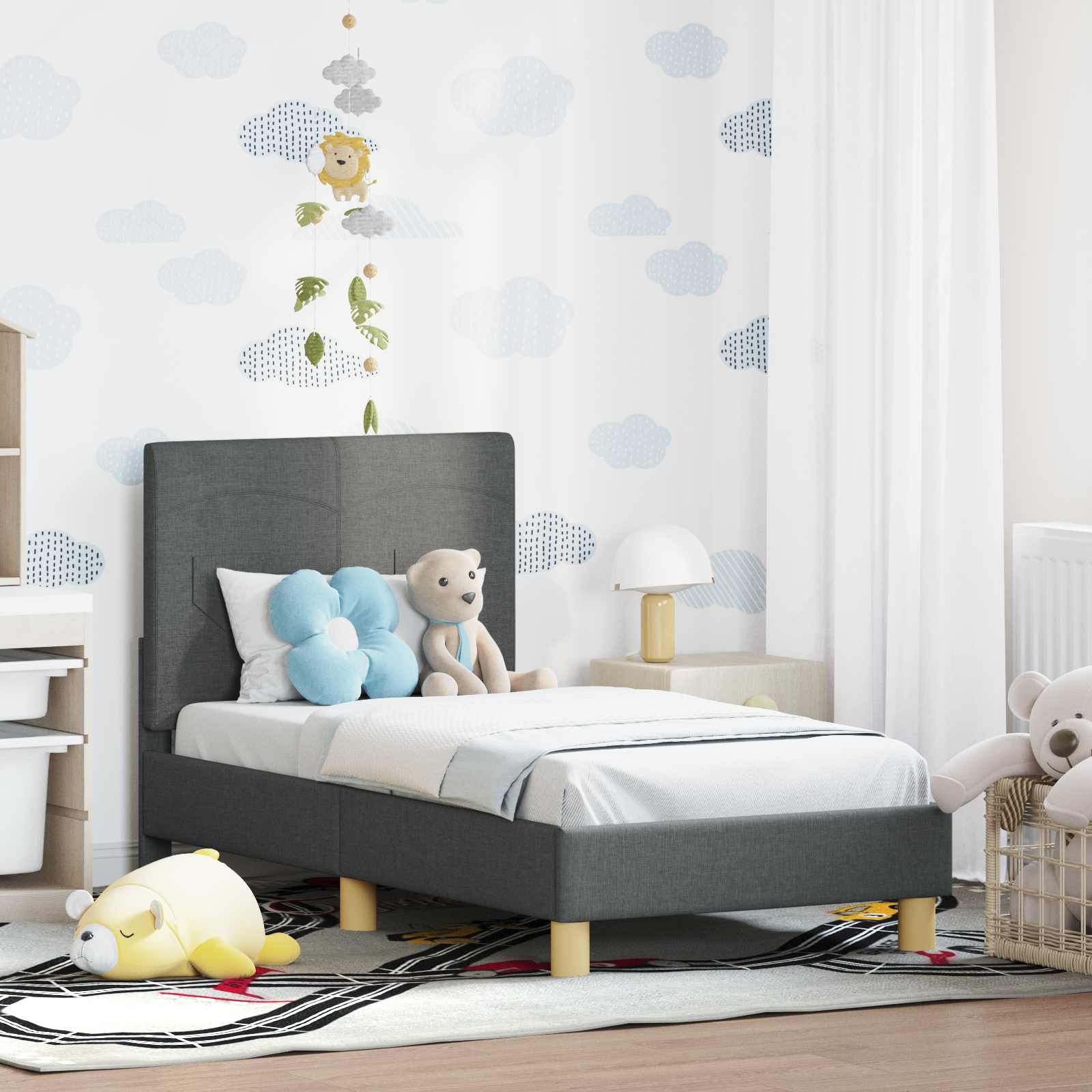 vidaXL Peuterbedframe met hoofdbord Lichtgrijs 70 x 140 cm Stof