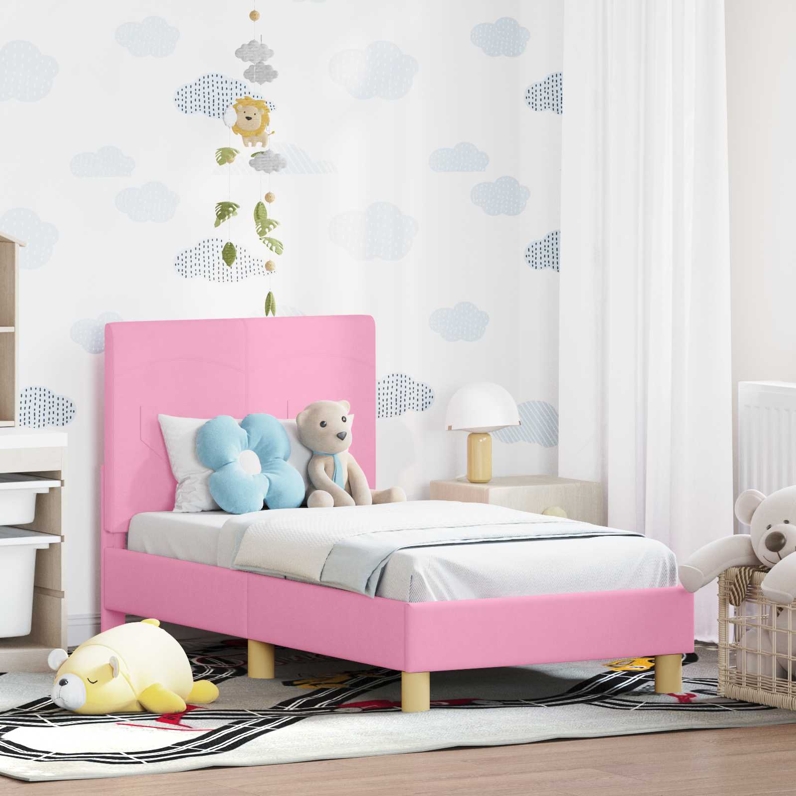 vidaXL Peuterbedframe met hoofdbord Lichtgrijs 70 x 140 cm Stof