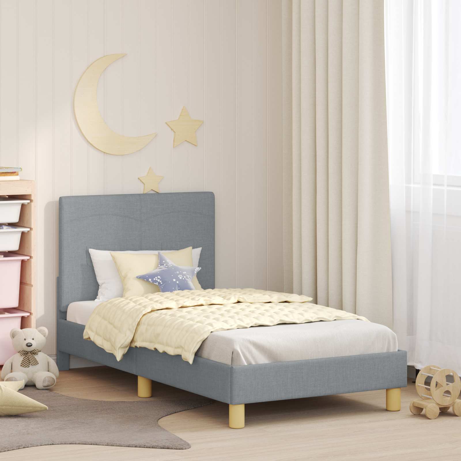 vidaXL Peuterbedframe met hoofdbord Lichtgrijs 70 x 140 cm Stof