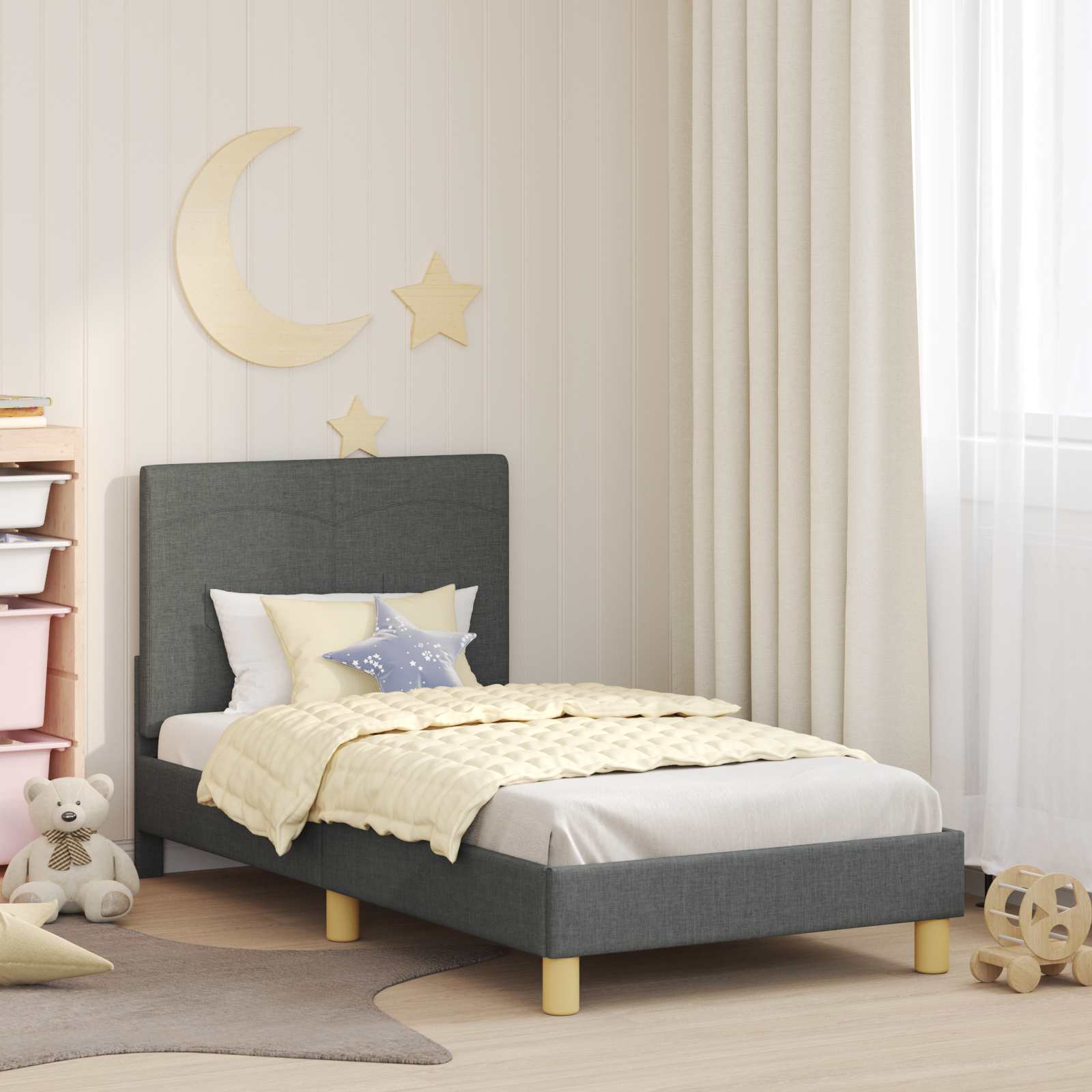 vidaXL Peuterbedframe met hoofdbord Lichtgrijs 70 x 140 cm Stof