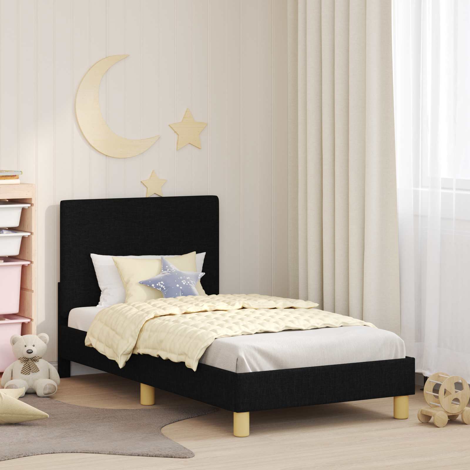 vidaXL Peuterbedframe met hoofdbord Lichtgrijs 70 x 140 cm Stof