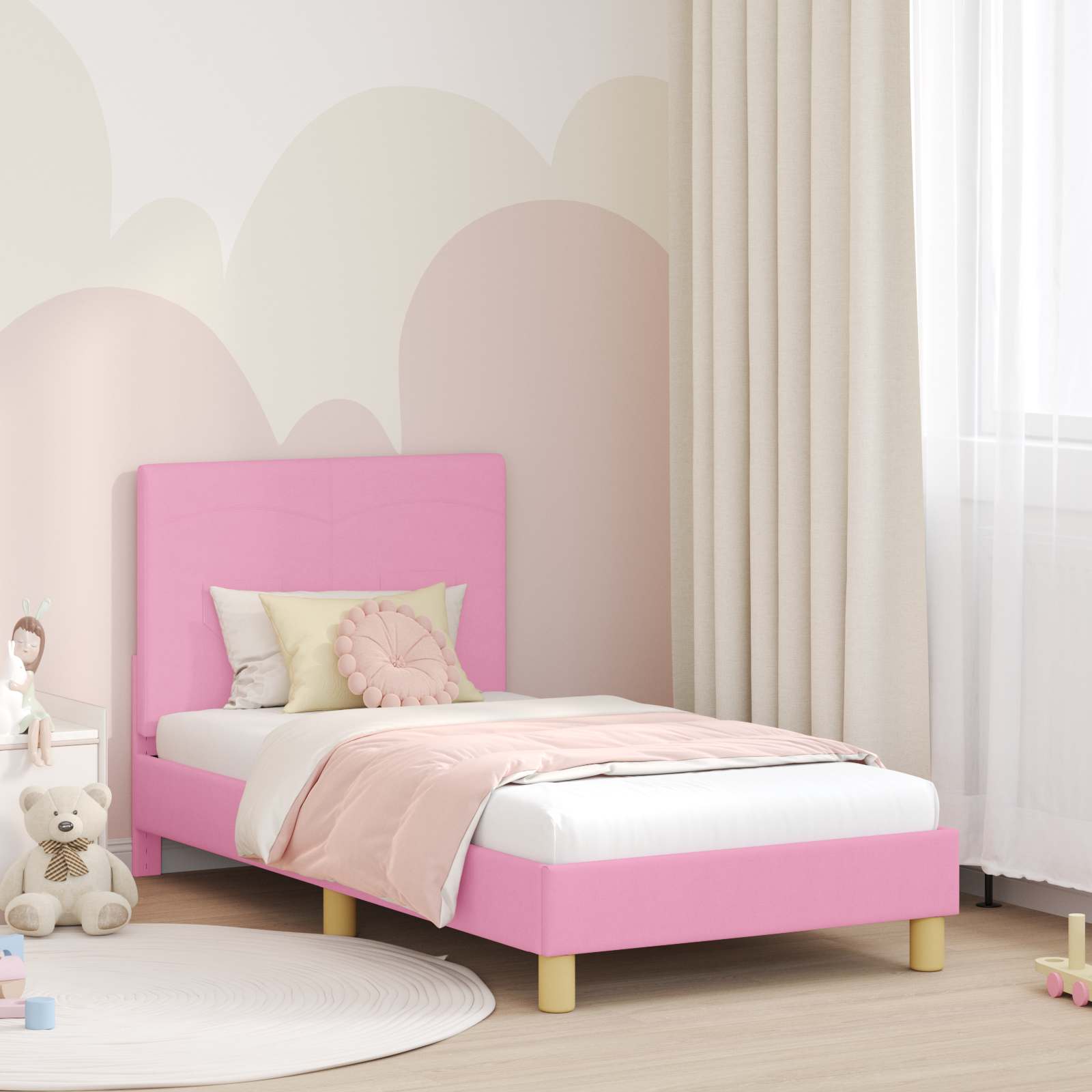 vidaXL Peuterbedframe met hoofdbord Lichtgrijs 70 x 140 cm Stof