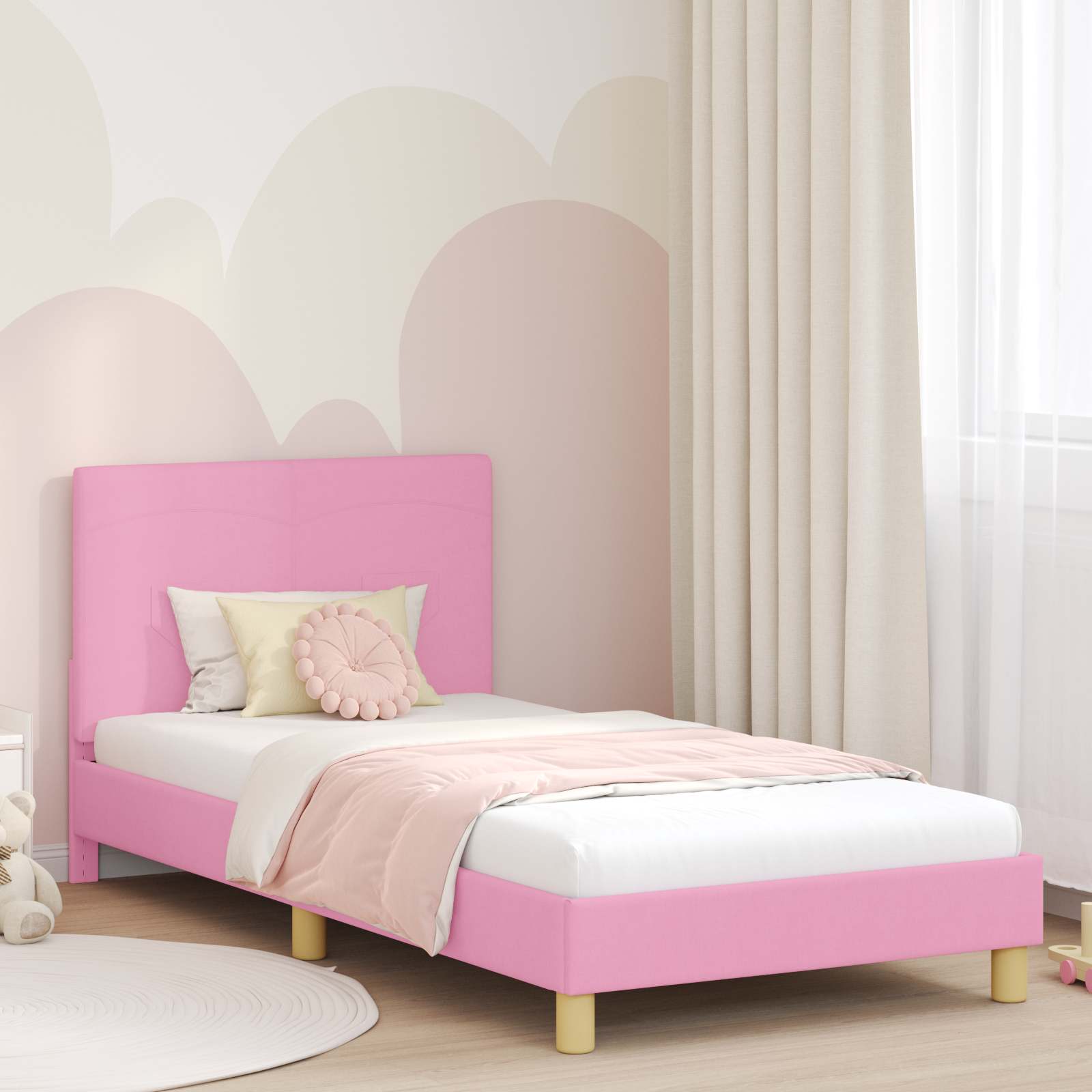 vidaXL Peuterbedframe met hoofdbord Lichtgrijs 70 x 140 cm Stof