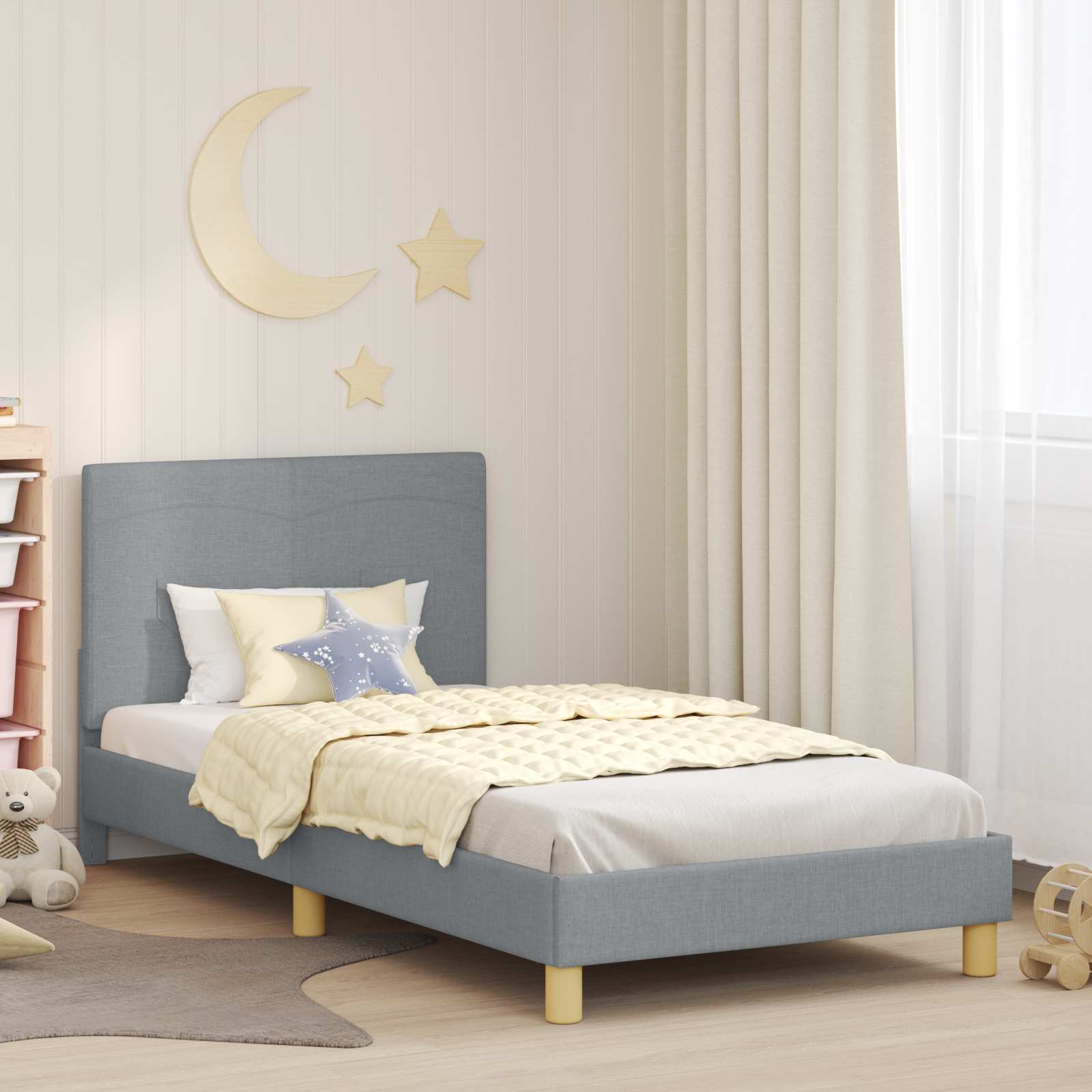 vidaXL Peuterbedframe met hoofdbord Lichtgrijs 70 x 140 cm Stof