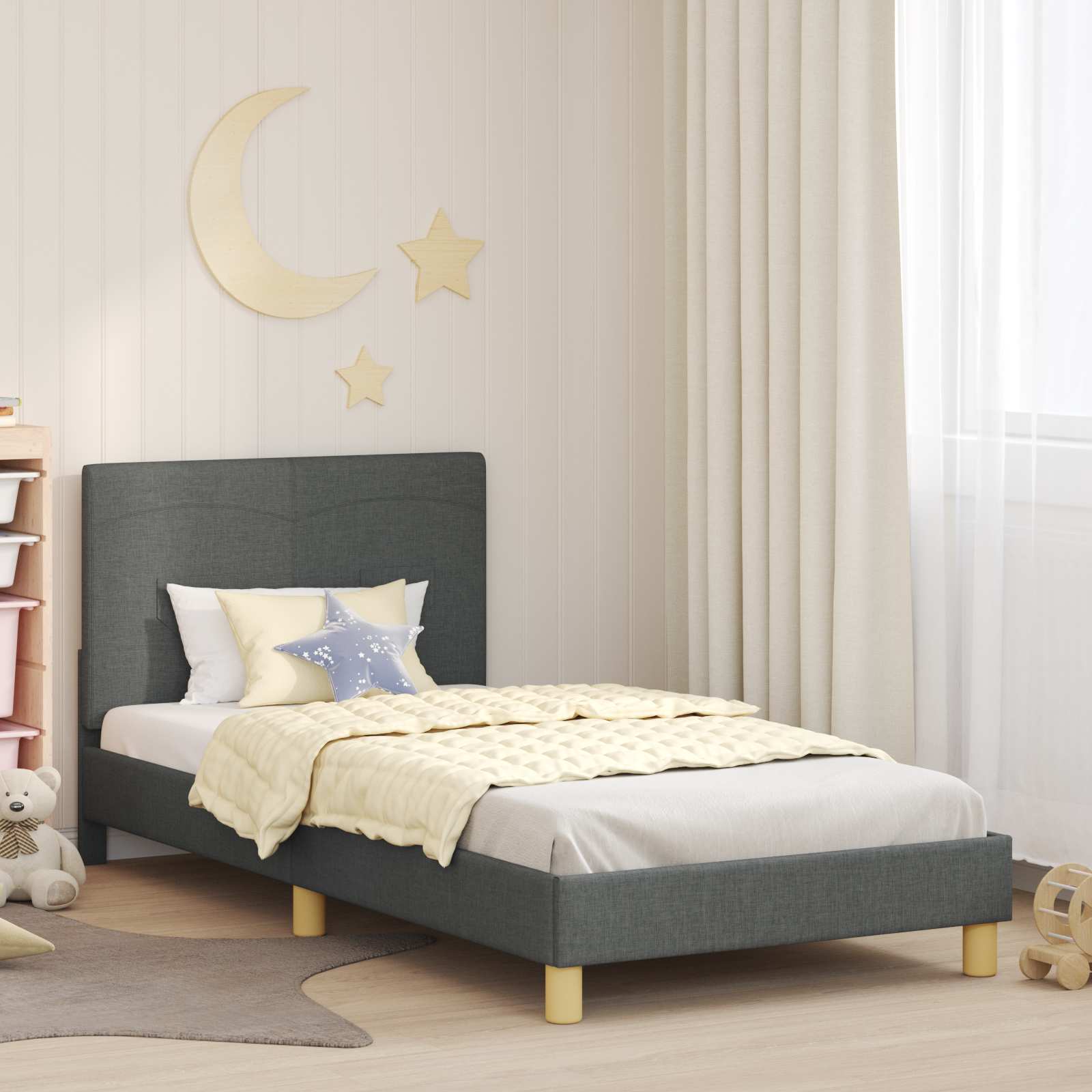 vidaXL Peuterbedframe met hoofdbord Lichtgrijs 70 x 140 cm Stof