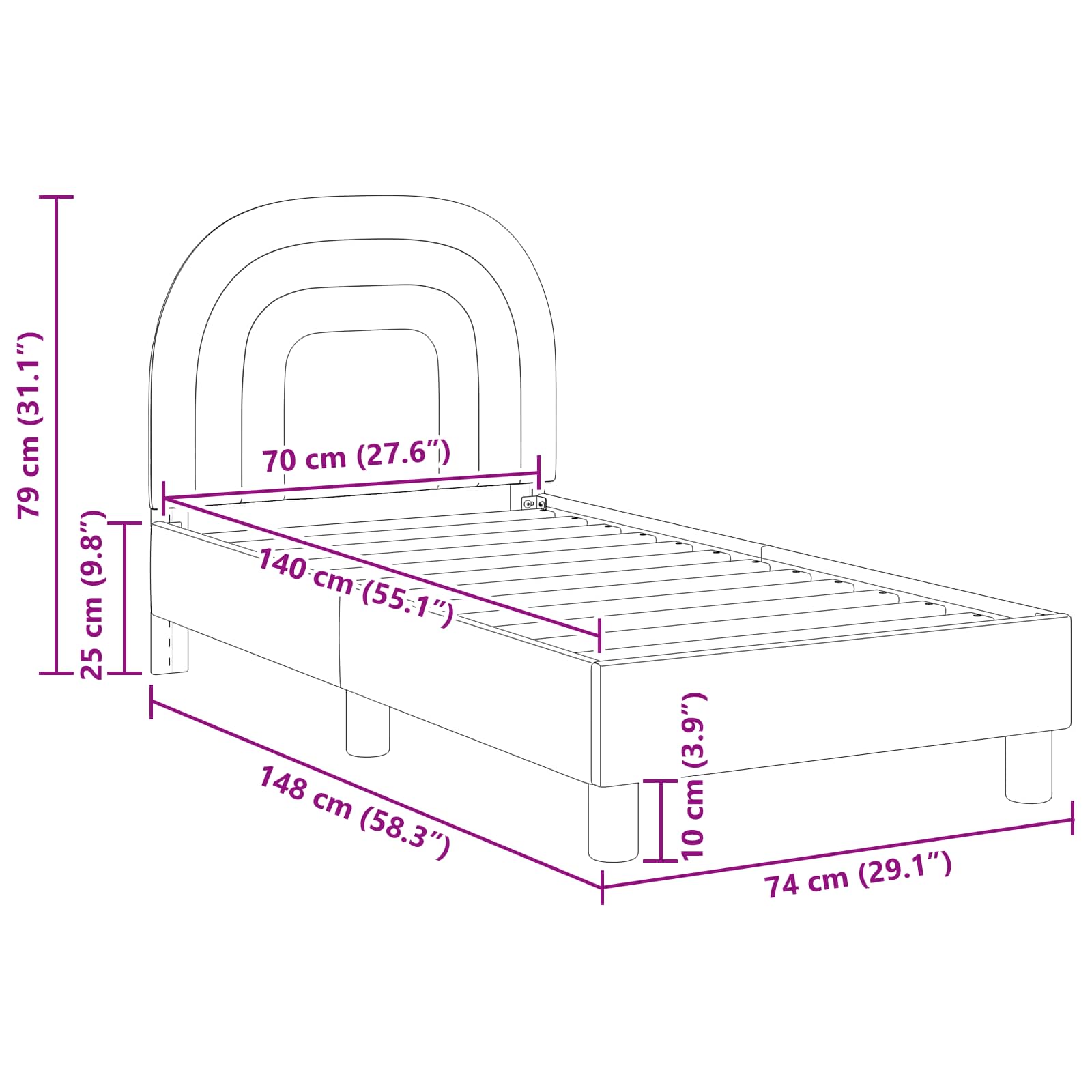 vidaXL Peuterbedframe met hoofdbord Crème 70 x 140 cm Fluweel