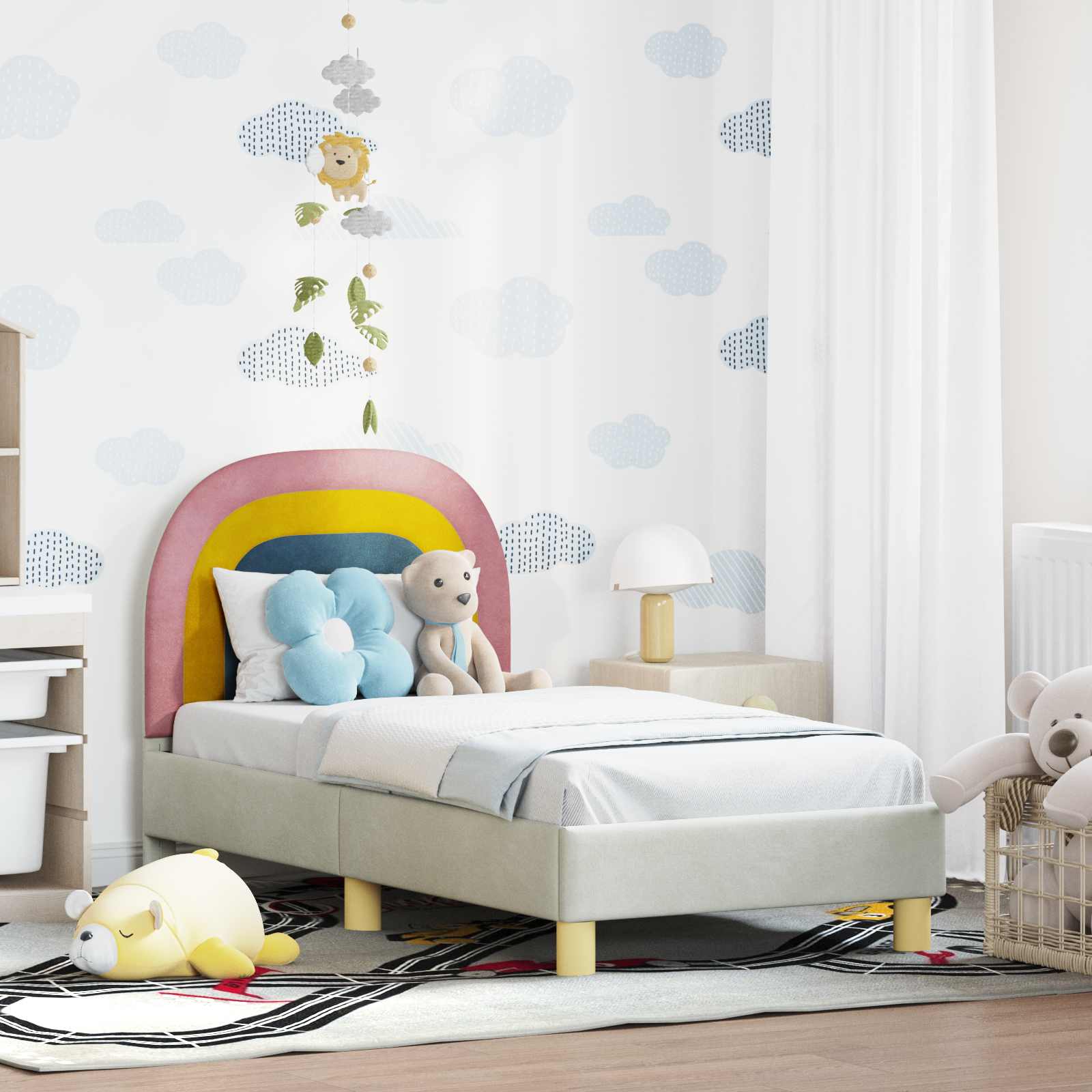 vidaXL Peuterbedframe met hoofdbord Crème 70 x 140 cm Fluweel