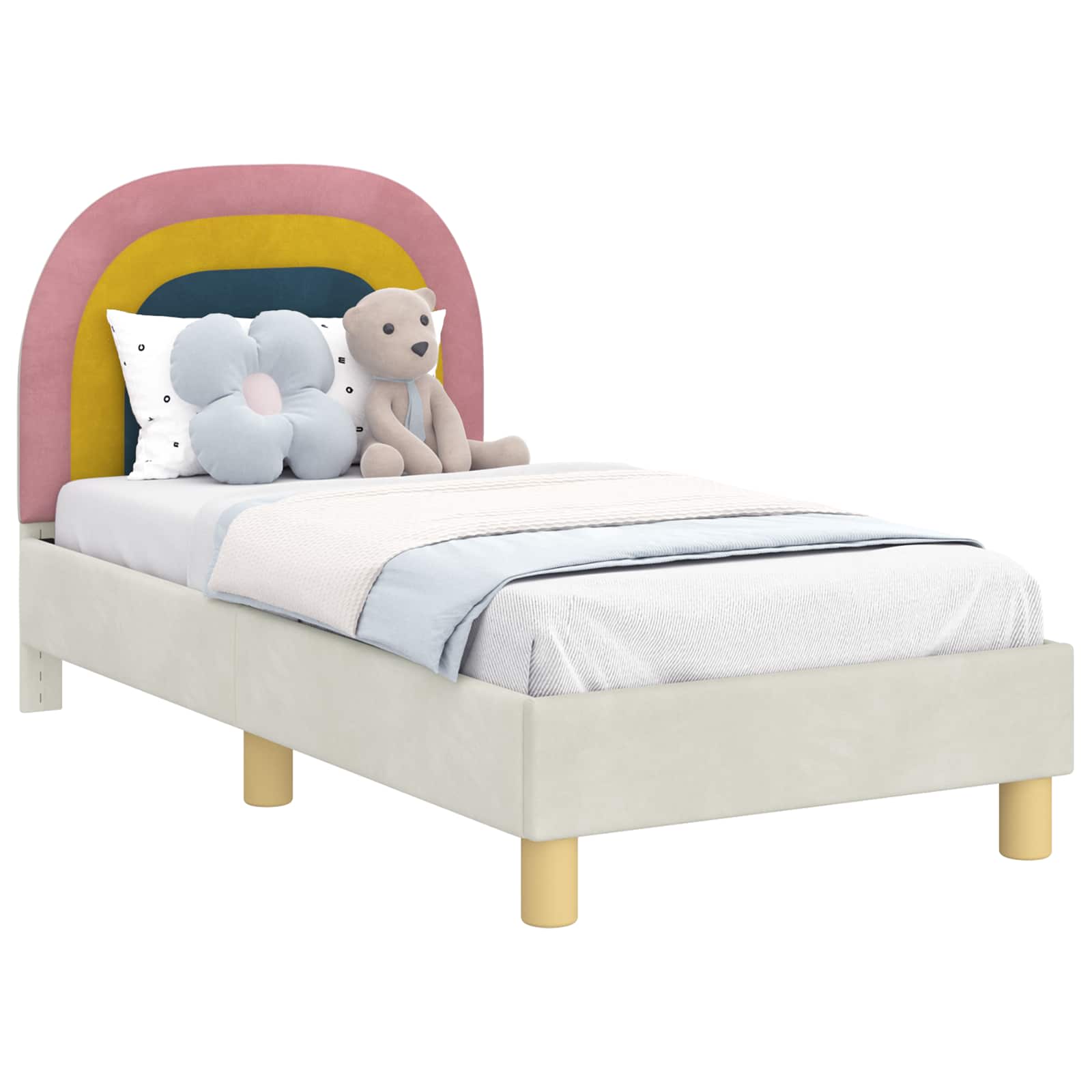 vidaXL Peuterbedframe met hoofdbord Crème 70 x 140 cm Fluweel