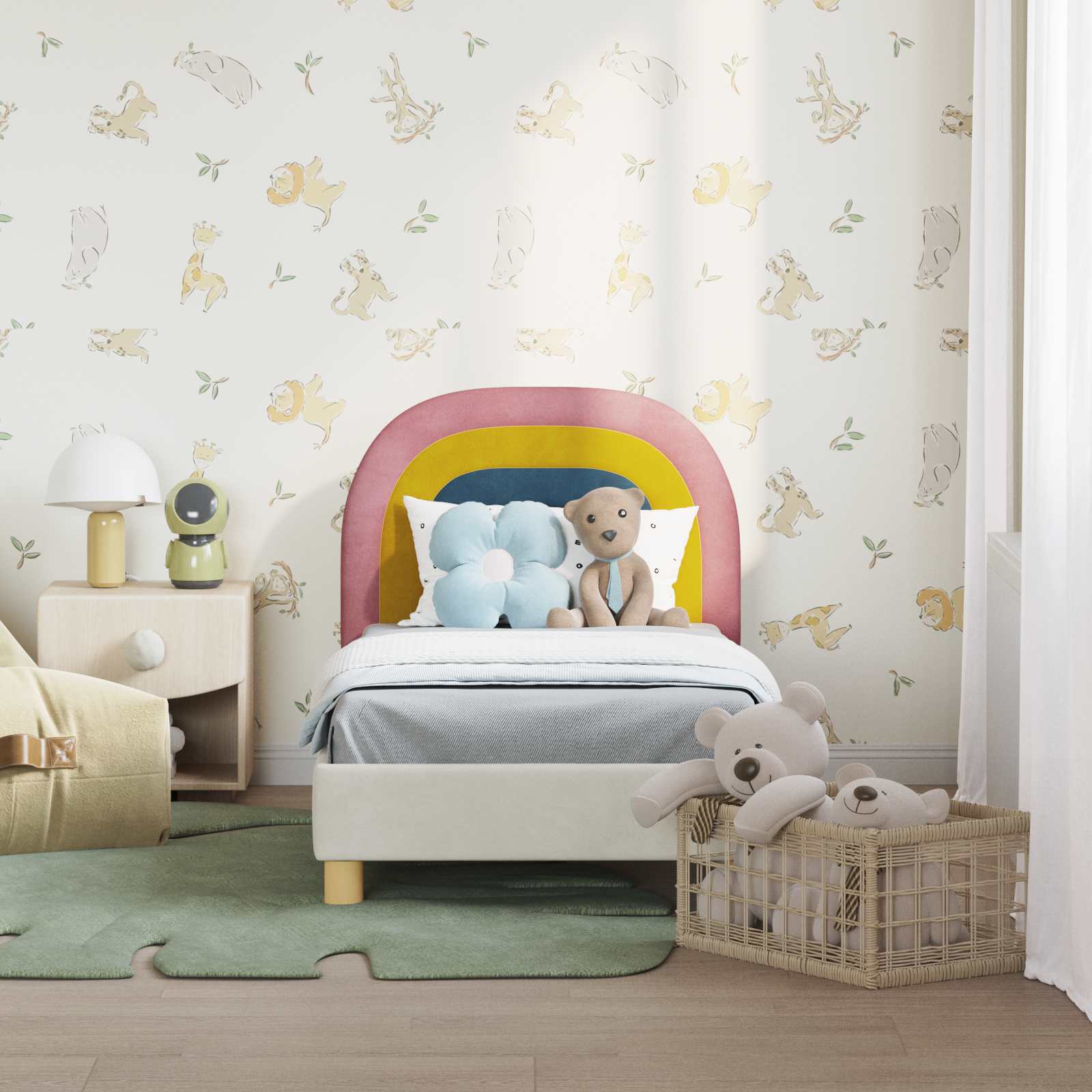 vidaXL Peuterbedframe met hoofdbord Crème 70 x 140 cm Fluweel