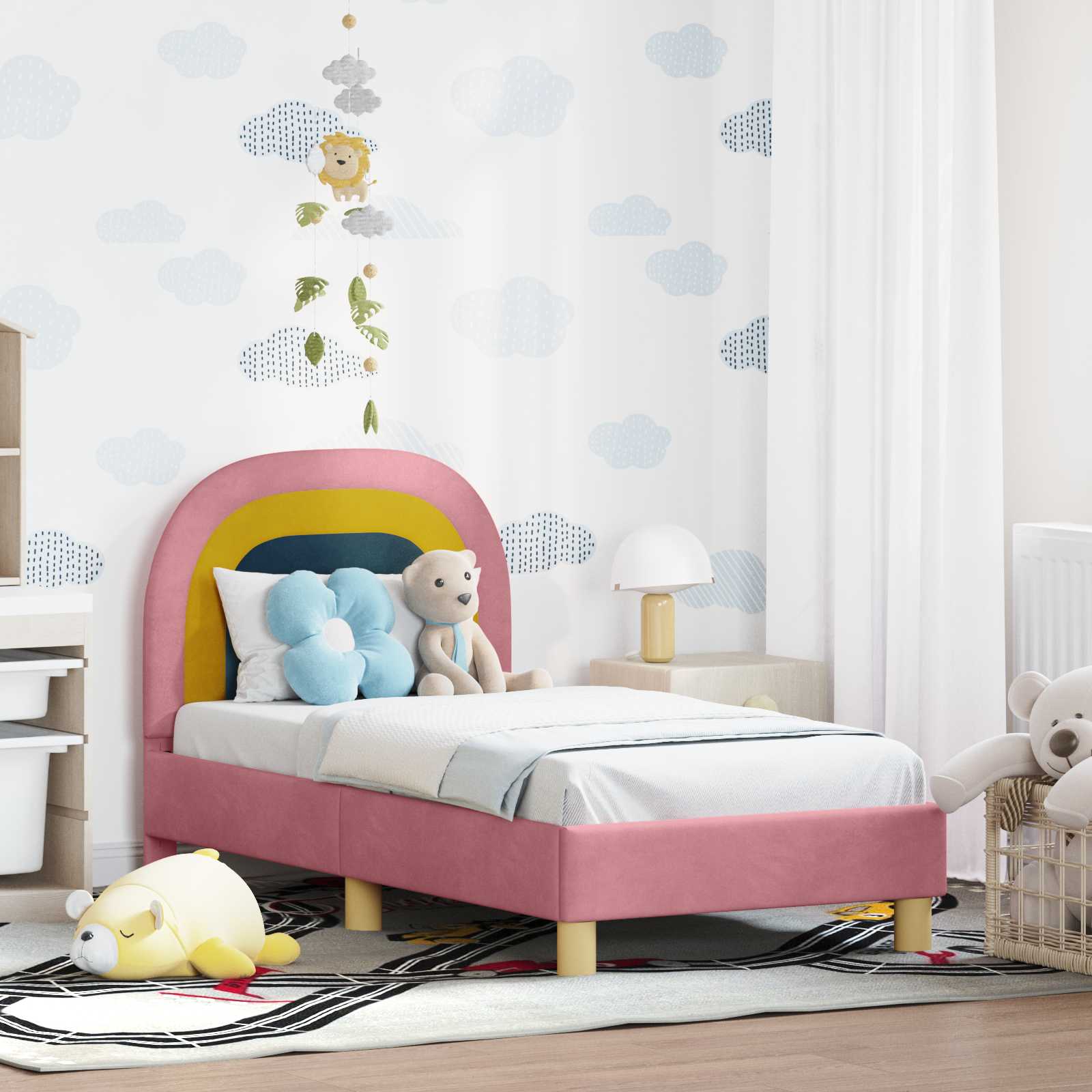 vidaXL Peuterbedframe met hoofdbord Crème 70 x 140 cm Fluweel