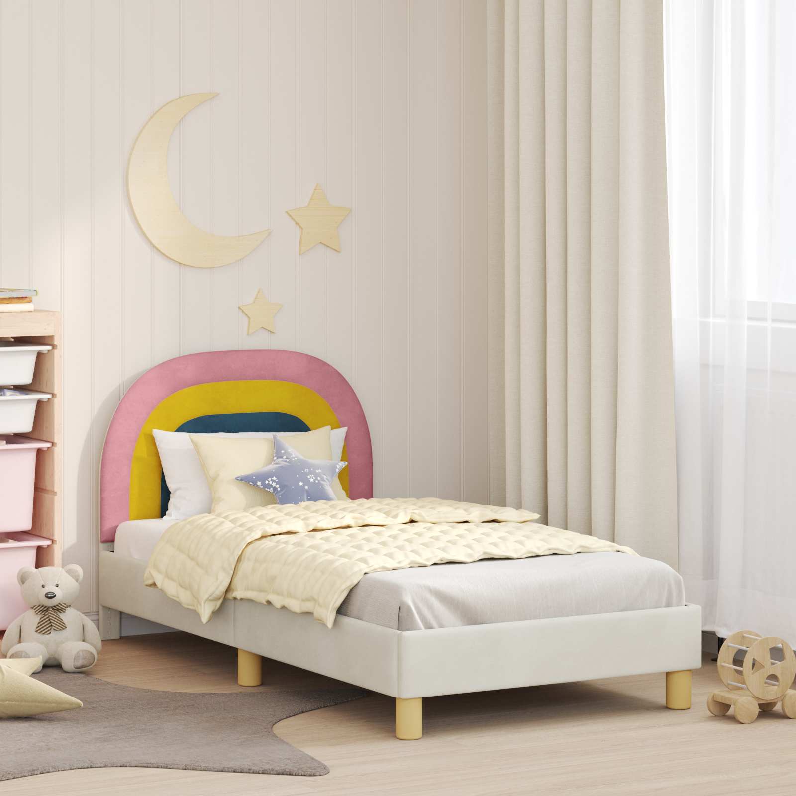 vidaXL Peuterbedframe met hoofdbord Crème 70 x 140 cm Fluweel