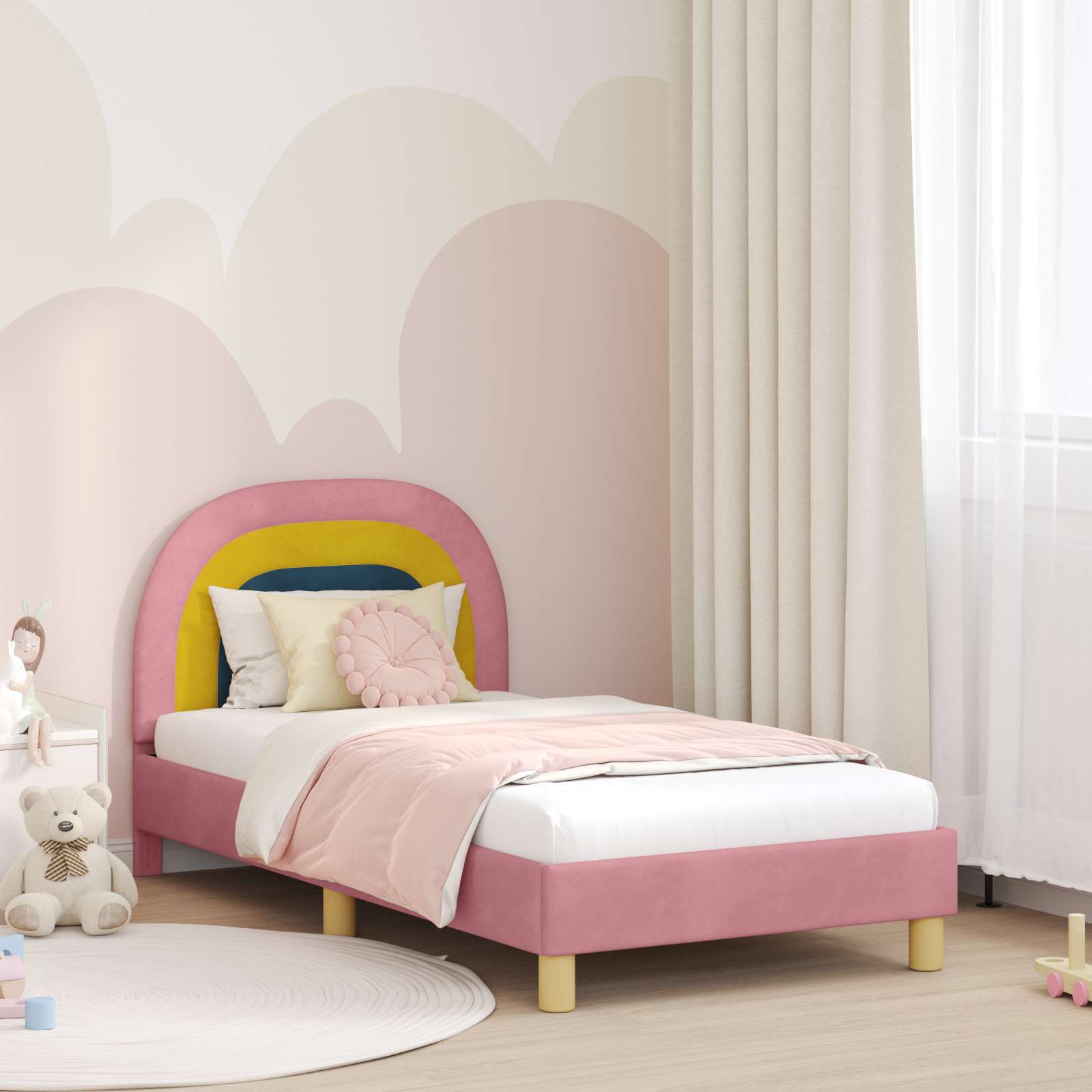 vidaXL Peuterbedframe met hoofdbord Crème 70 x 140 cm Fluweel