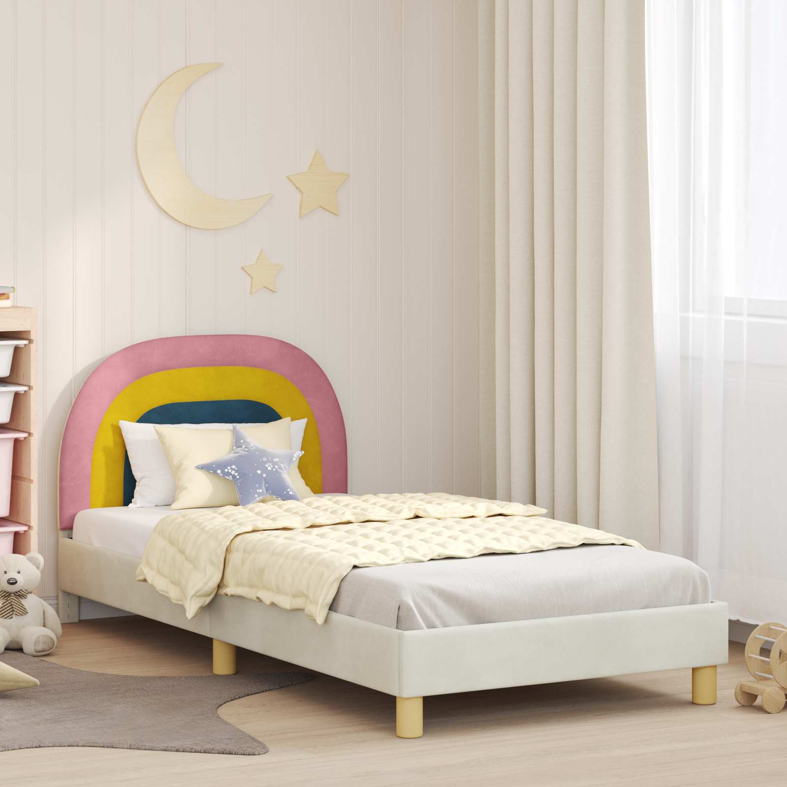 vidaXL Peuterbedframe met hoofdbord Crème 70 x 140 cm Fluweel