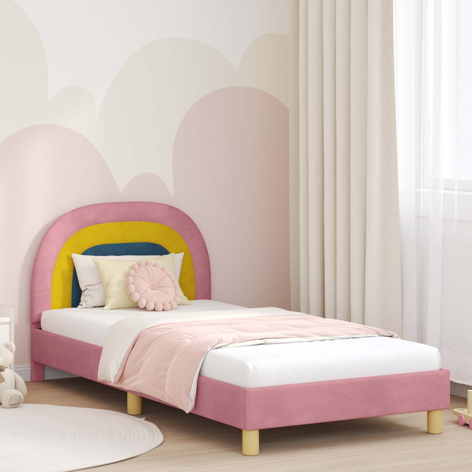 vidaXL Peuterbedframe met hoofdbord Crème 70 x 140 cm Fluweel