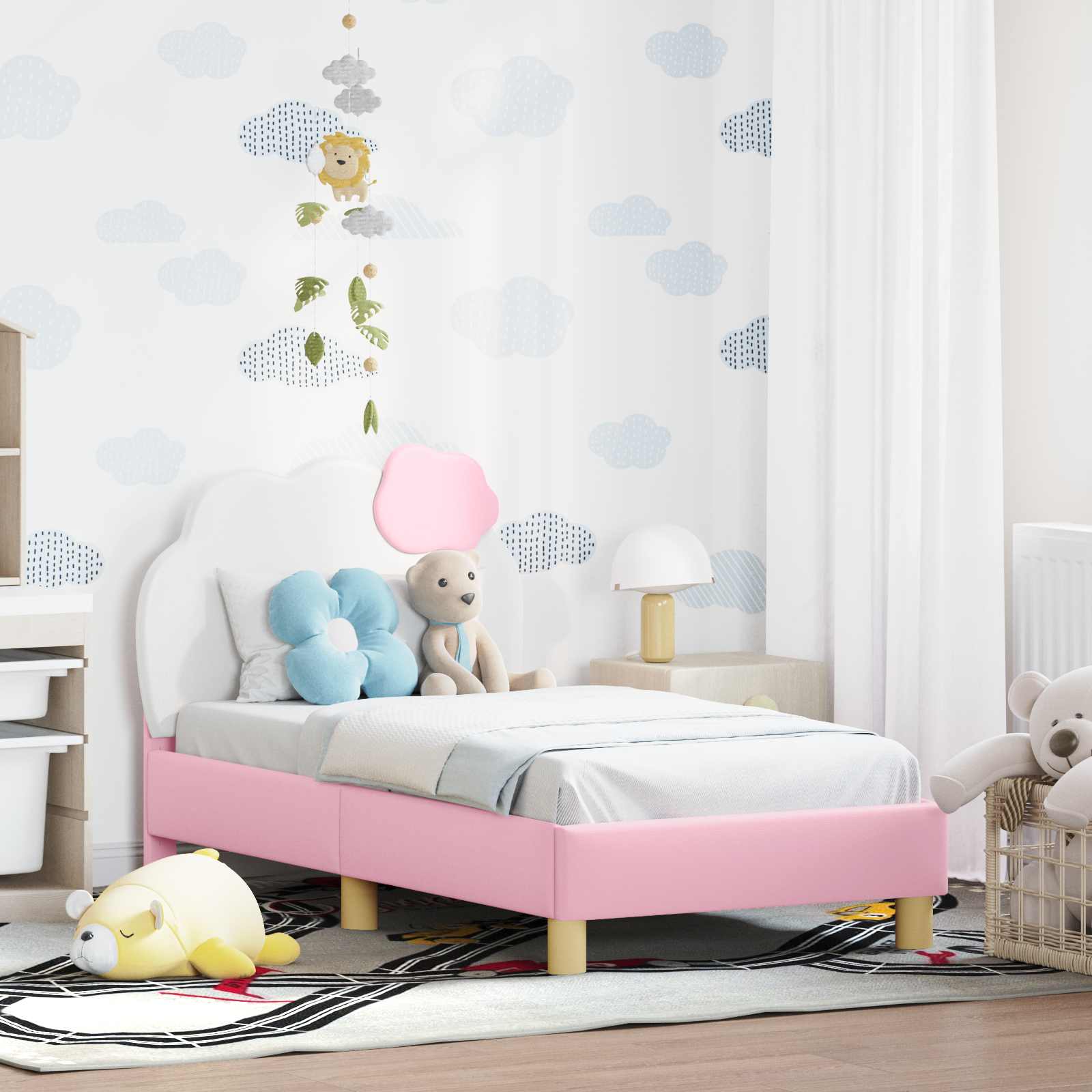 vidaXL Peuterbedframe met hoofdbord met hoofdeinde Roze 70 x 140 cm PU