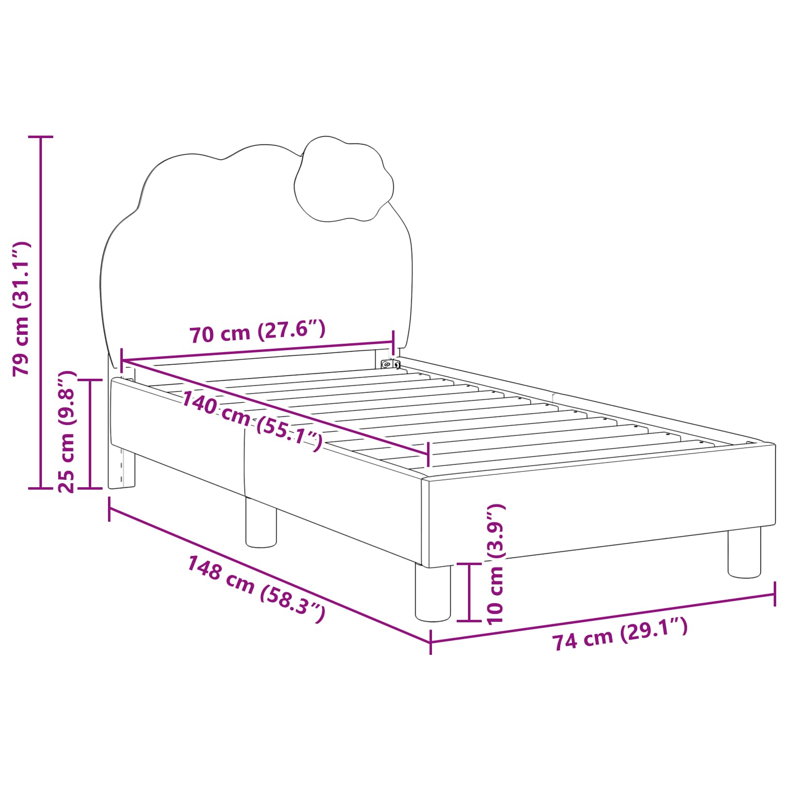 vidaXL Peuterbedframe met hoofdbord met hoofdeinde Roze 70 x 140 cm PU