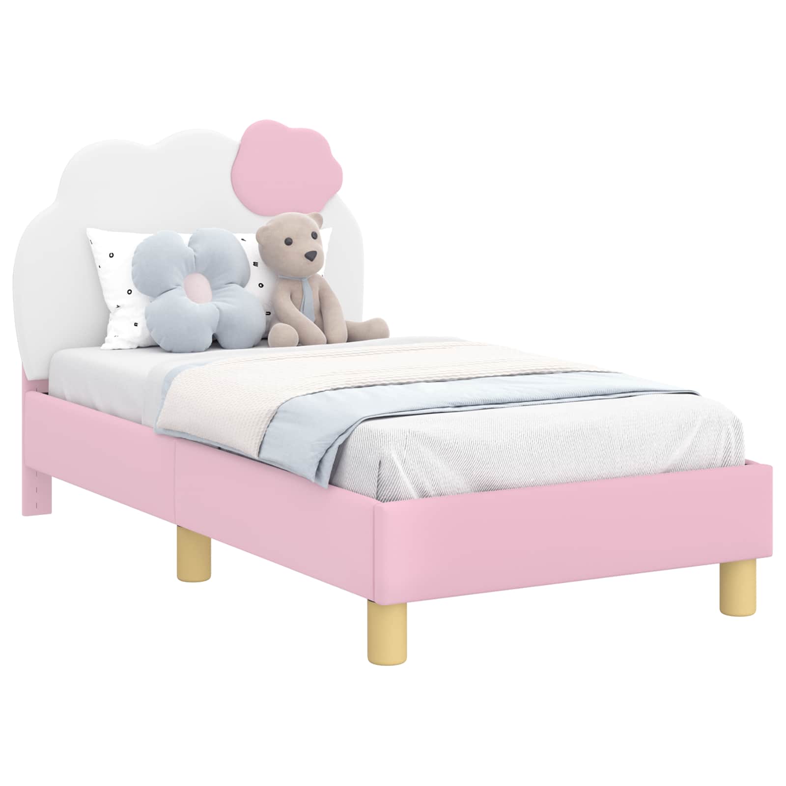 vidaXL Peuterbedframe met hoofdbord met hoofdeinde Roze 70 x 140 cm PU