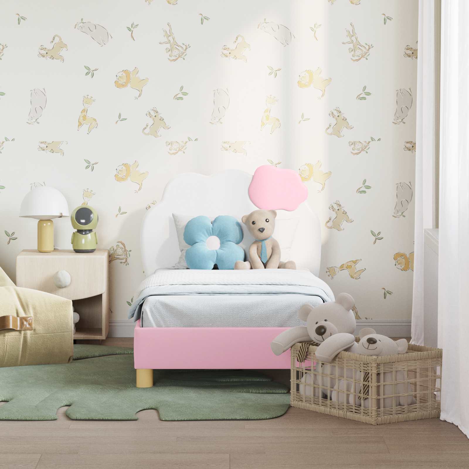 vidaXL Peuterbedframe met hoofdbord met hoofdeinde Roze 70 x 140 cm PU