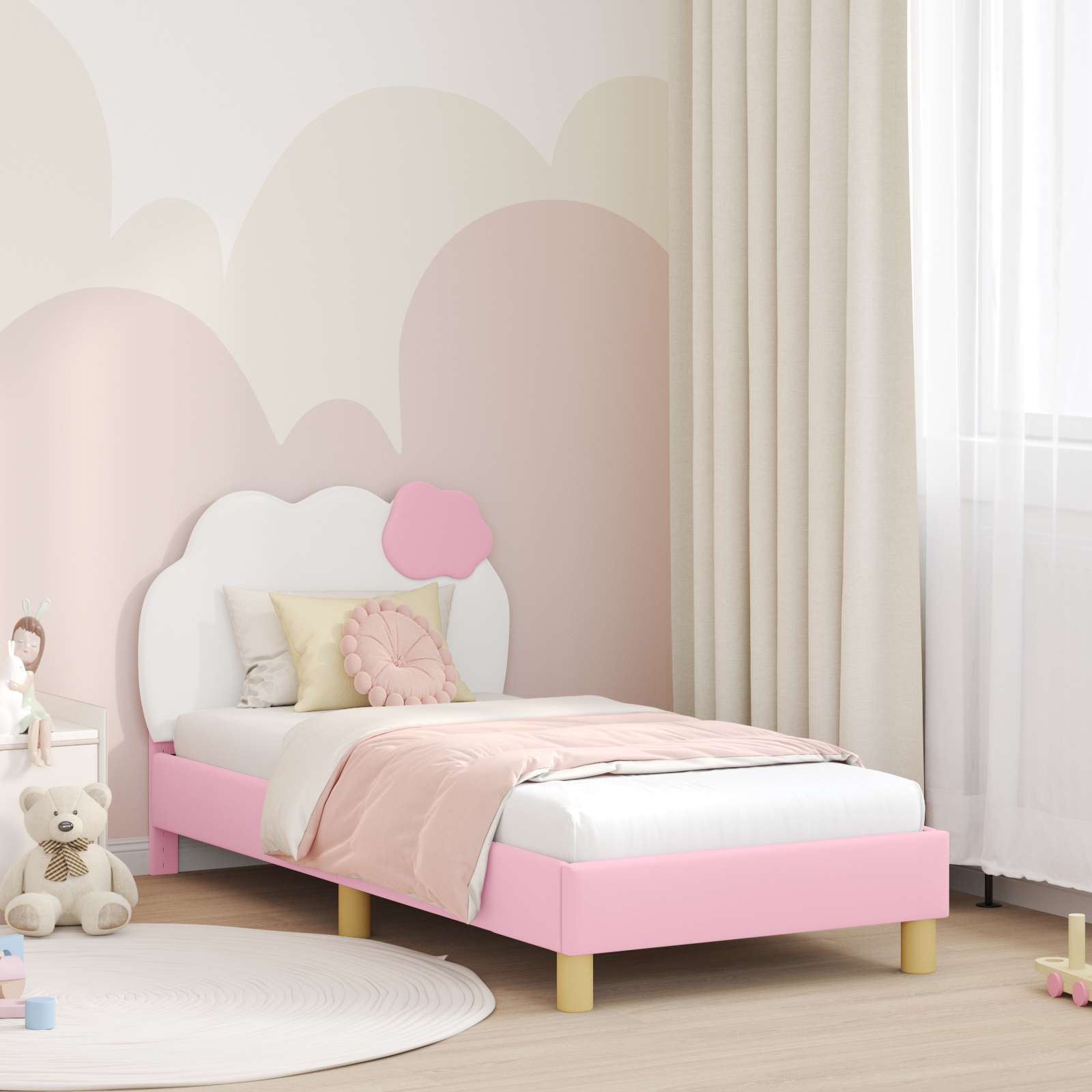 vidaXL Peuterbedframe met hoofdbord met hoofdeinde Roze 70 x 140 cm PU