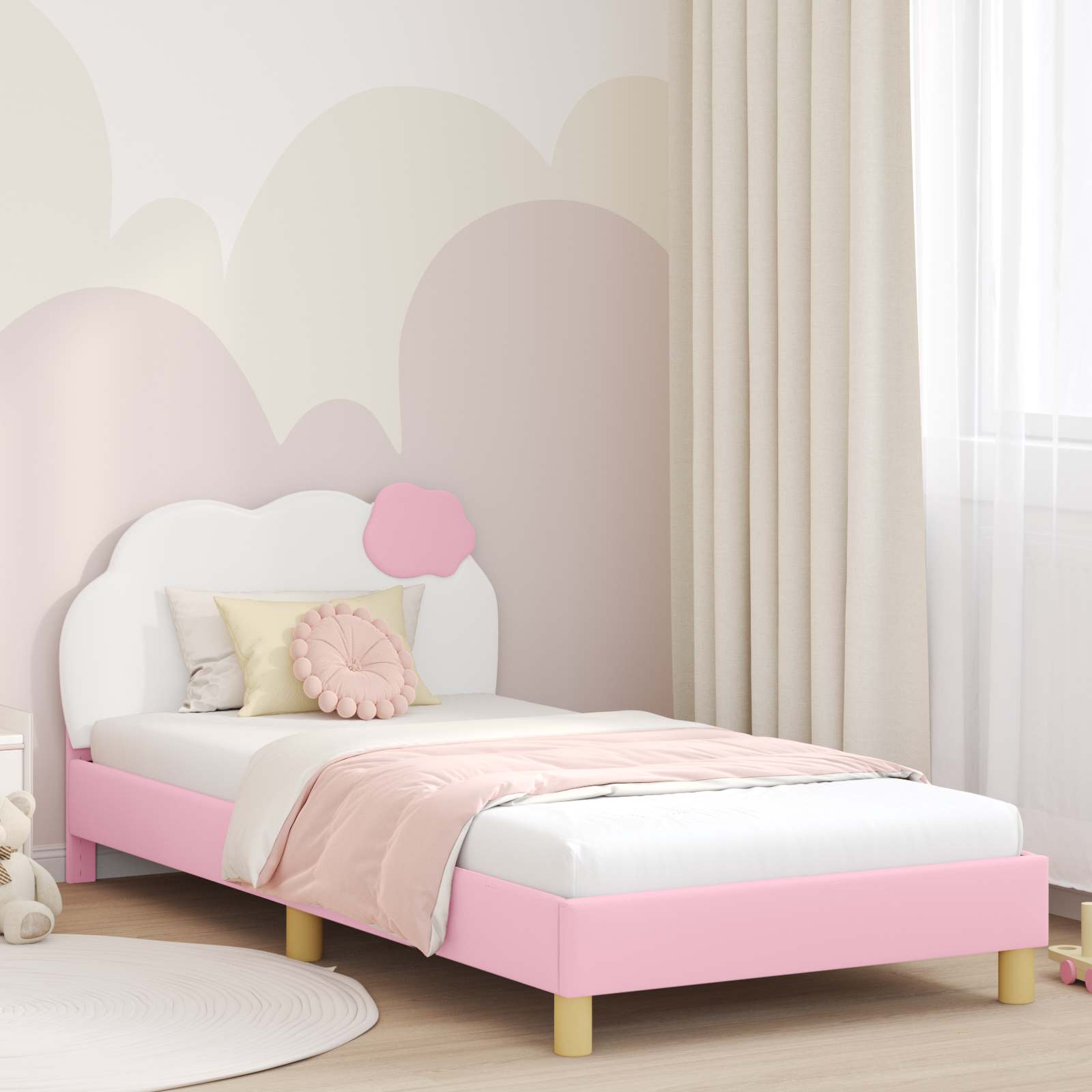 vidaXL Peuterbedframe met hoofdbord met hoofdeinde Roze 70 x 140 cm PU